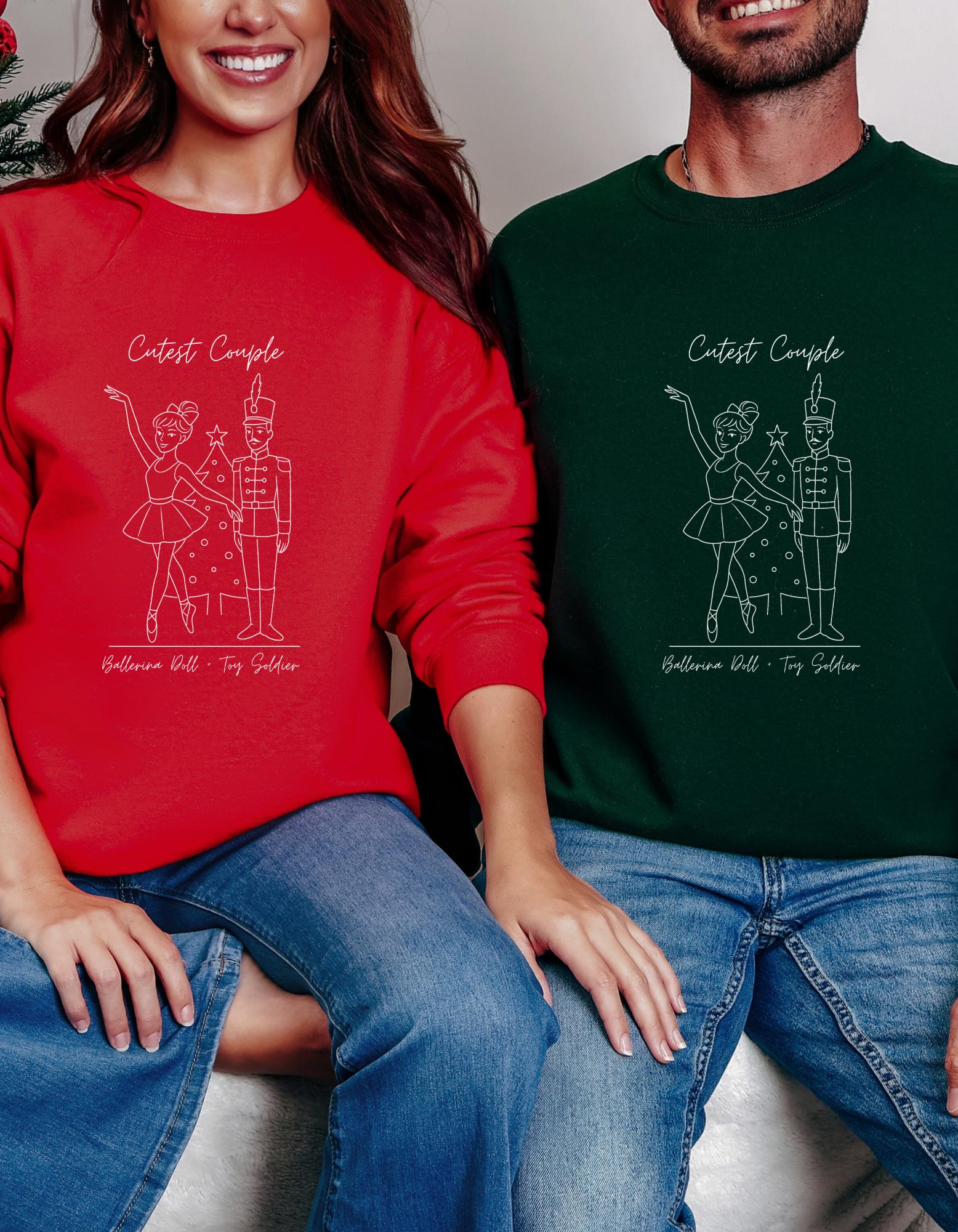  Ballerina Doll and Toy Soldier Couples Vintage Sketch Holiday Sweatshirt