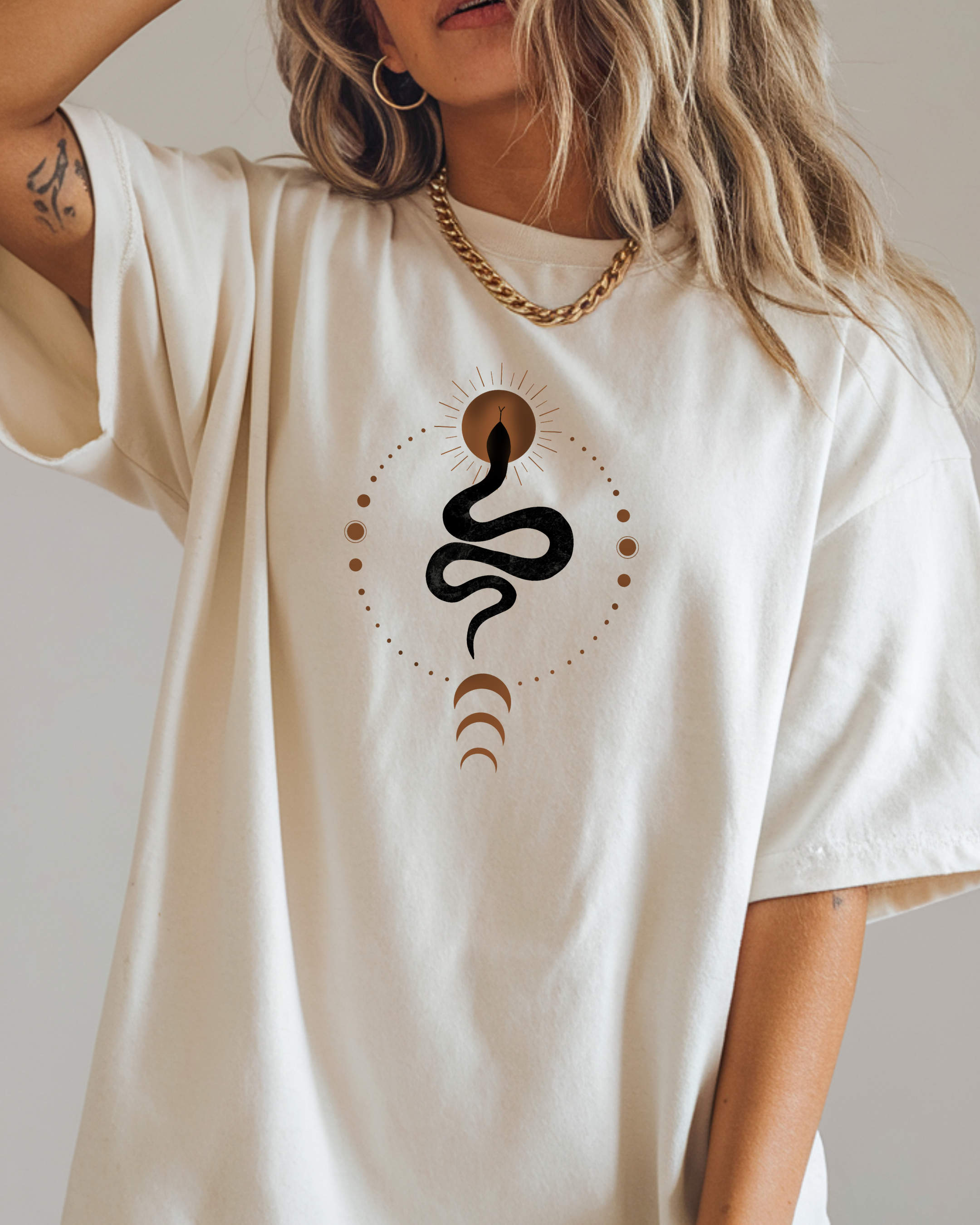 Mystic Snake Moon T-Shirt - Crescent Phases Sacred Serpent Tee product thumbnail image Mystic Snake Moon T-Shirt - Crescent Phases Sacred Serpent Tee product thumbnail image