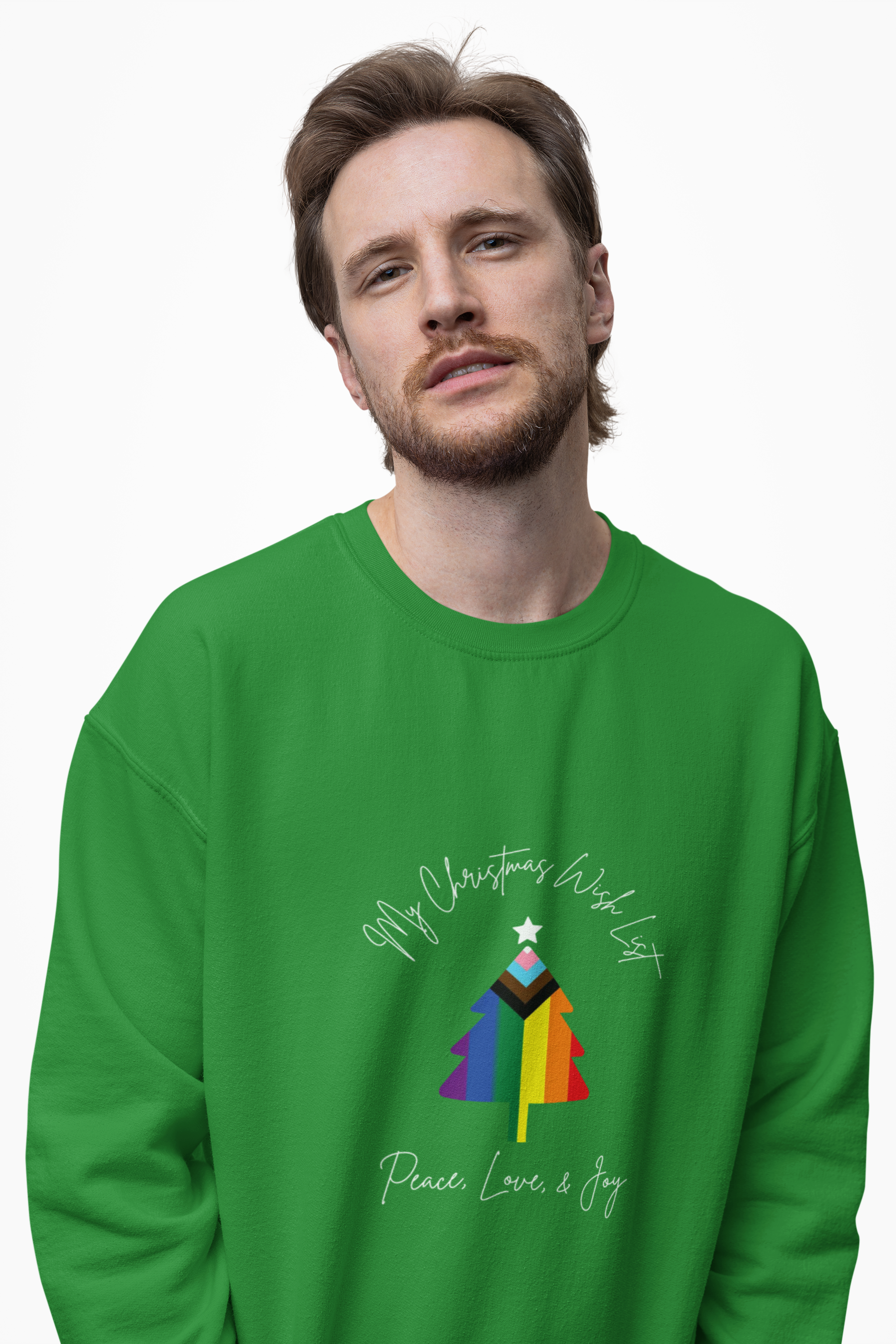 Christmas Wish List Sweatshirt - Rainbow Pride Tree "Peace, Love, & Joy" product thumbnail image Christmas Wish List Sweatshirt - Rainbow Pride Tree "Peace, Love, & Joy" product thumbnail image