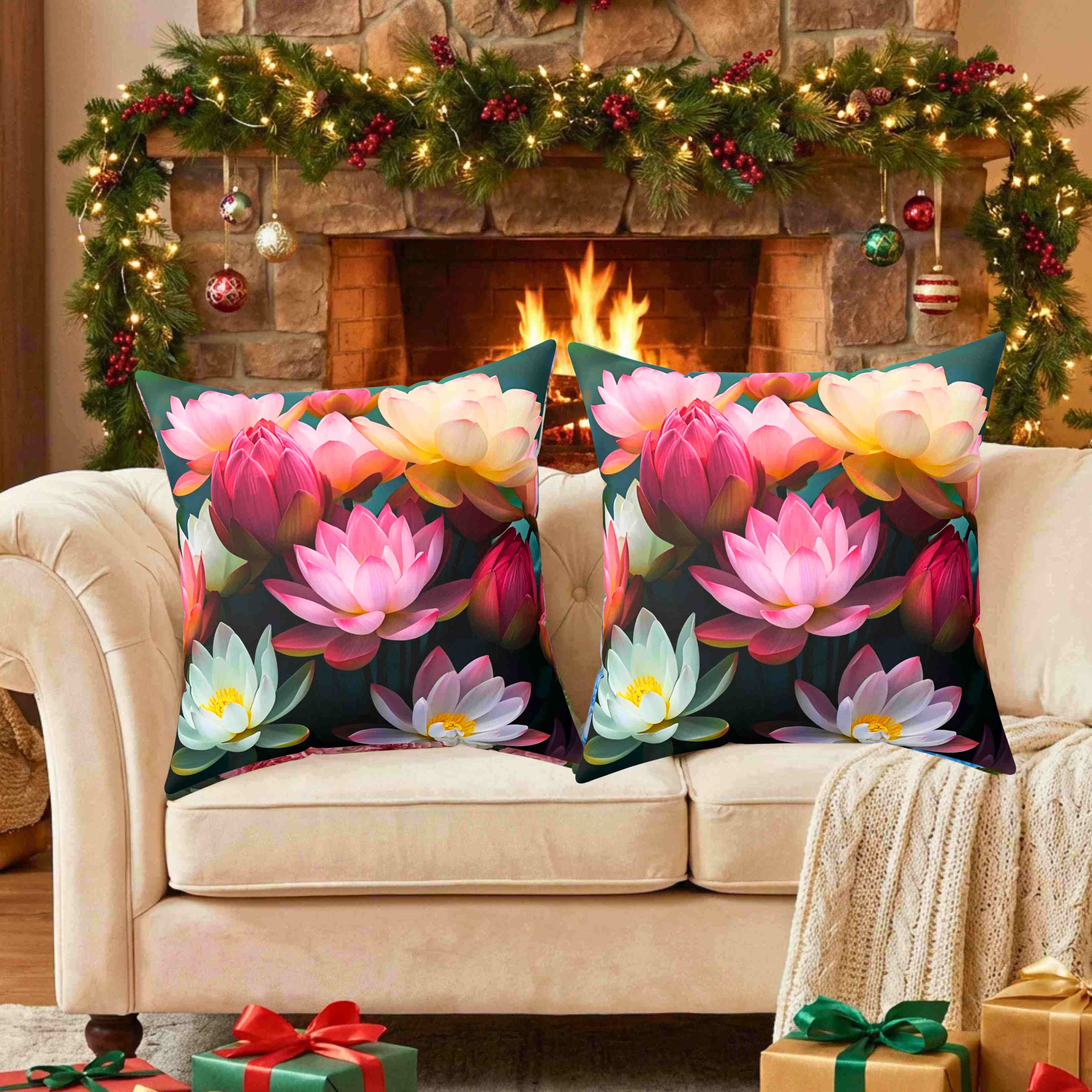 Lotus Blossom Symbolizing Purity and Divinity Decorative Pillow — Floral Spun Polyester Square Cushion product thumbnail image Lotus Blossom Symbolizing Purity and Divinity Decorative Pillow — Floral Spun Polyester Square Cushion product thumbnail image