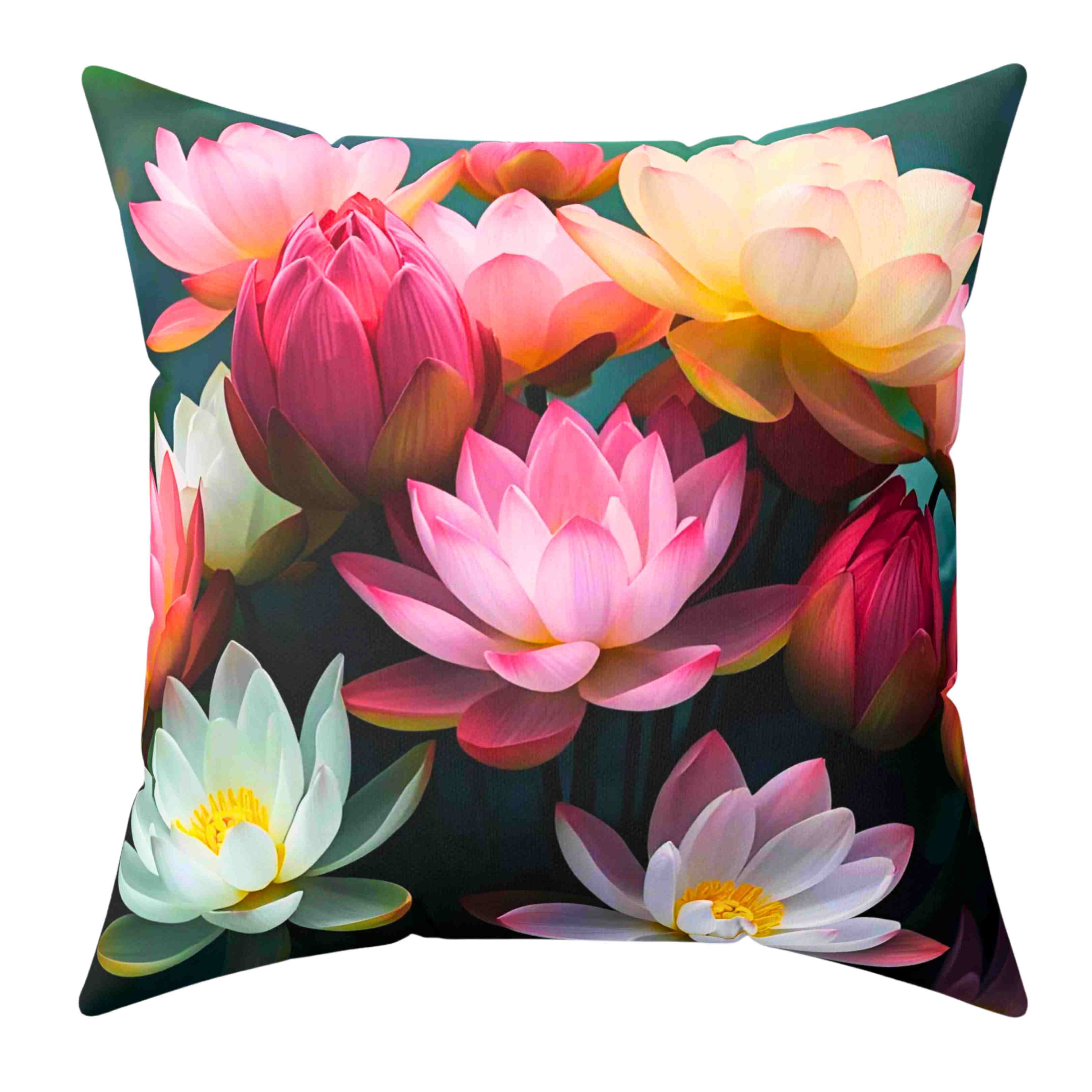 Lotus Blossom Symbolizing Purity and Divinity Decorative Pillow — Floral Spun Polyester Square Cushion product thumbnail image