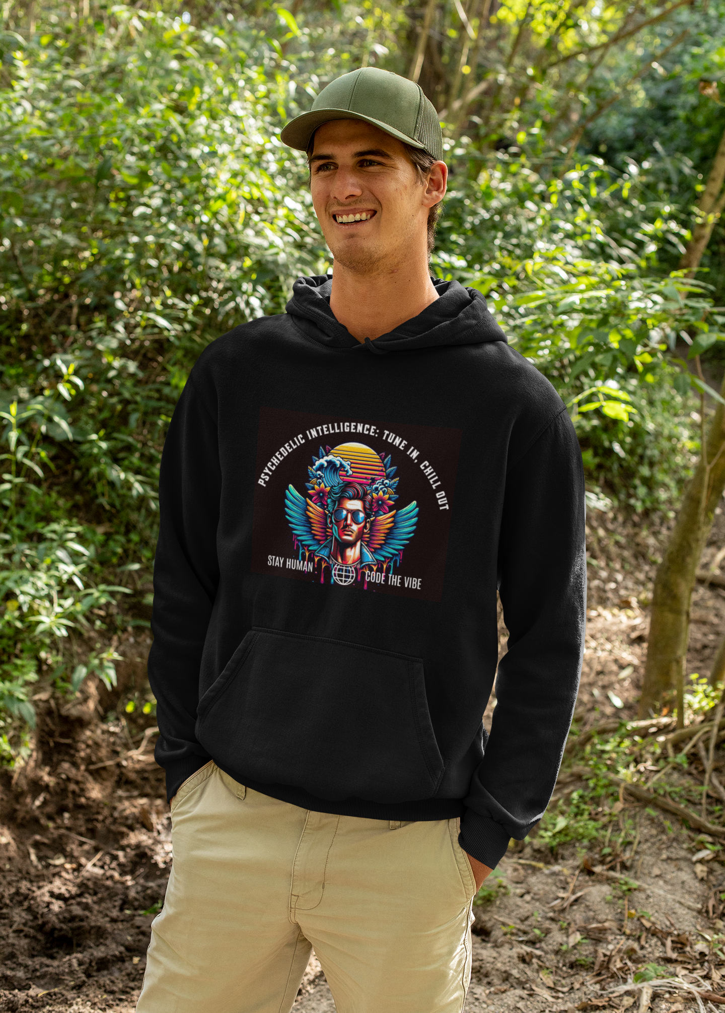 Psychedelic Intelligence: Tune In – Human In The Loop Unisex Tee — Stay Human, Code The Vibe product thumbnail image Psychedelic Intelligence: Tune In – Human In The Loop Unisex Tee — Stay Human, Code The Vibe product thumbnail image