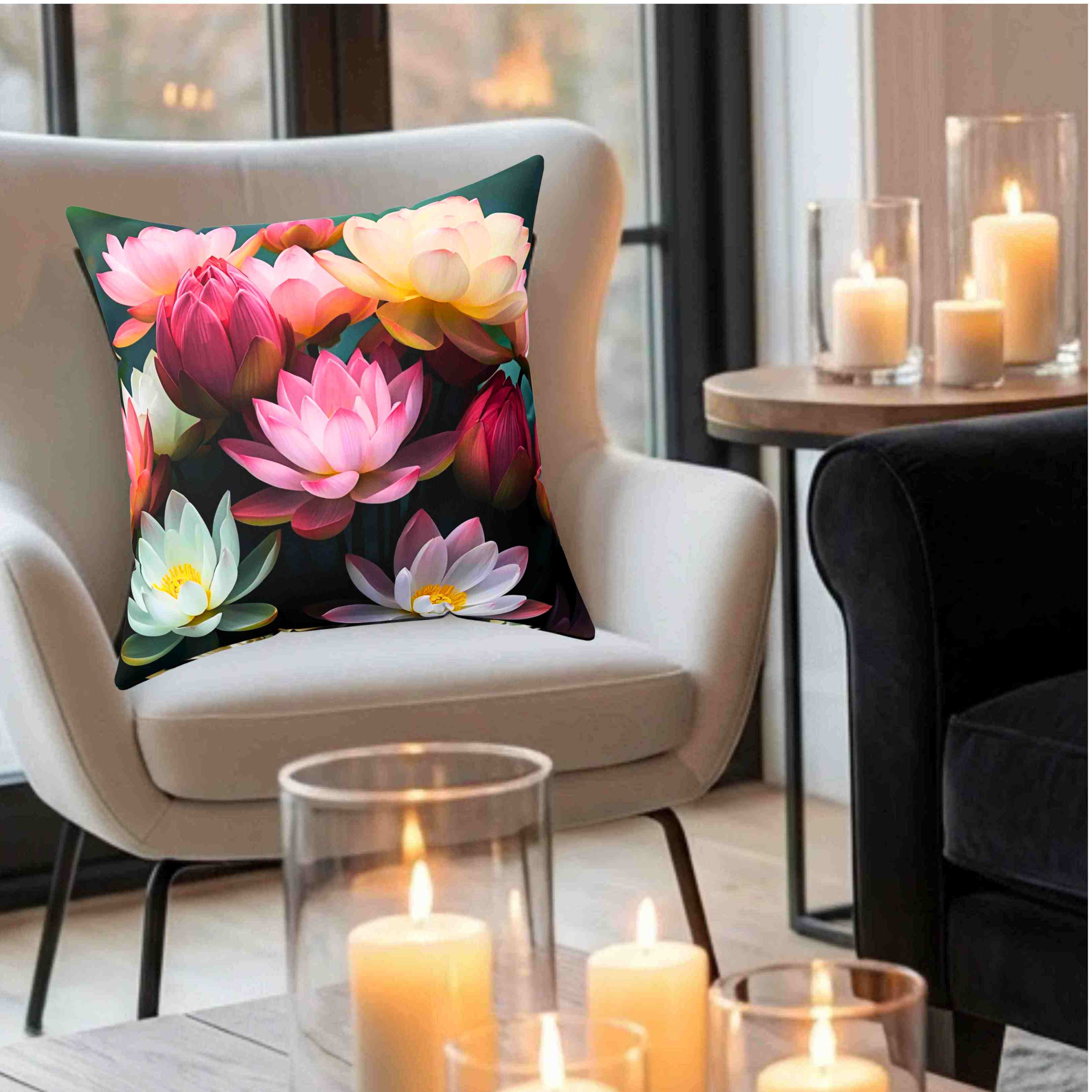 Lotus Blossom Symbolizing Purity and Divinity Decorative Pillow — Floral Spun Polyester Square Cushion product thumbnail image Lotus Blossom Symbolizing Purity and Divinity Decorative Pillow — Floral Spun Polyester Square Cushion product thumbnail image