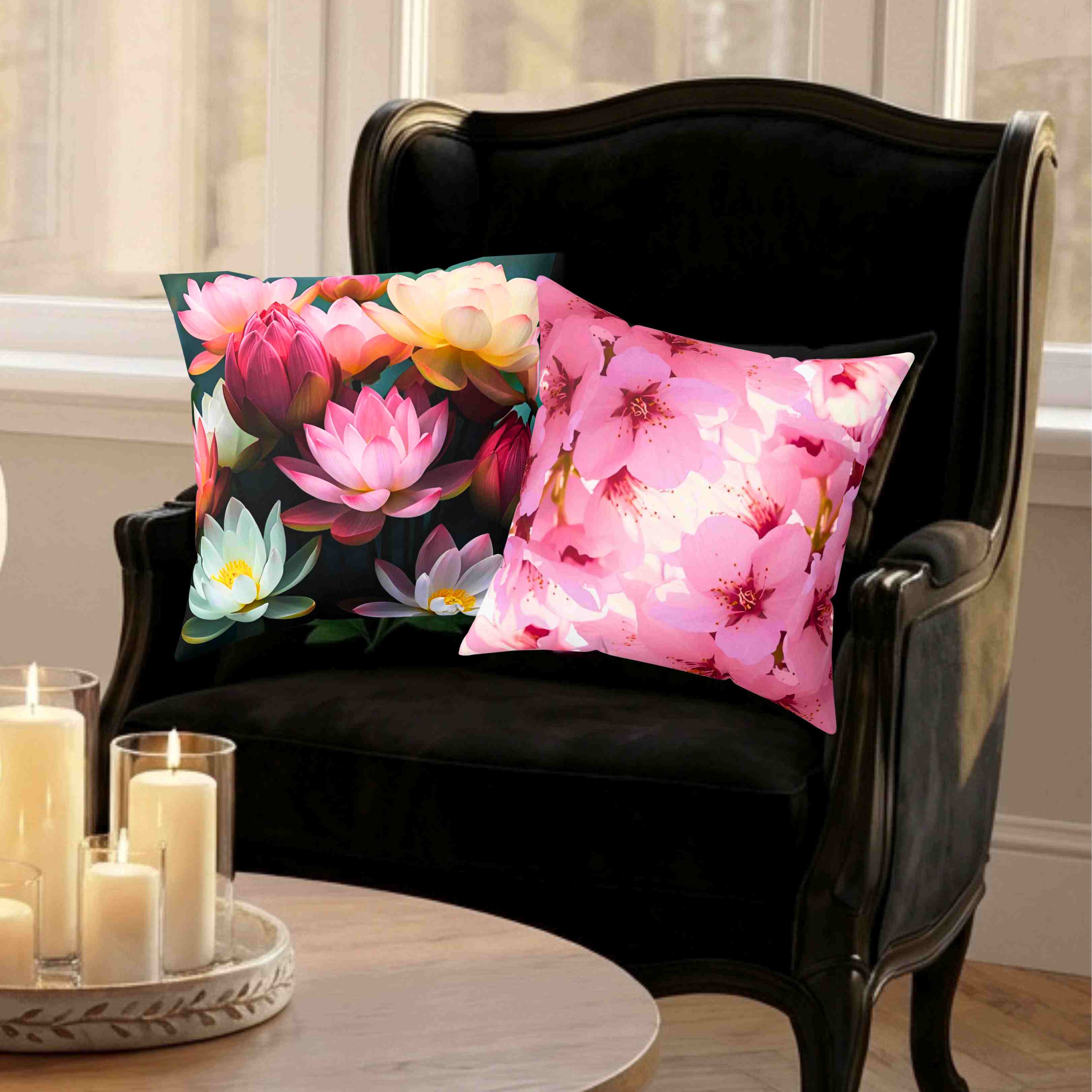 Lotus Blossom Symbolizing Purity and Divinity Decorative Pillow — Floral Spun Polyester Square Cushion product thumbnail image Lotus Blossom Symbolizing Purity and Divinity Decorative Pillow — Floral Spun Polyester Square Cushion product thumbnail image
