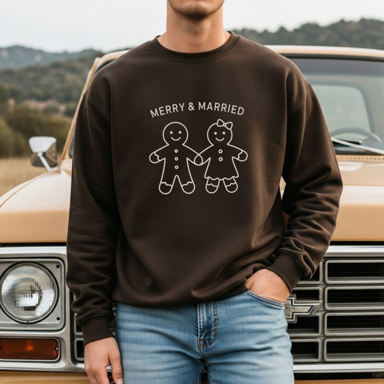 Merry &amp; Married Gingerbread Couple Holiday Sweater