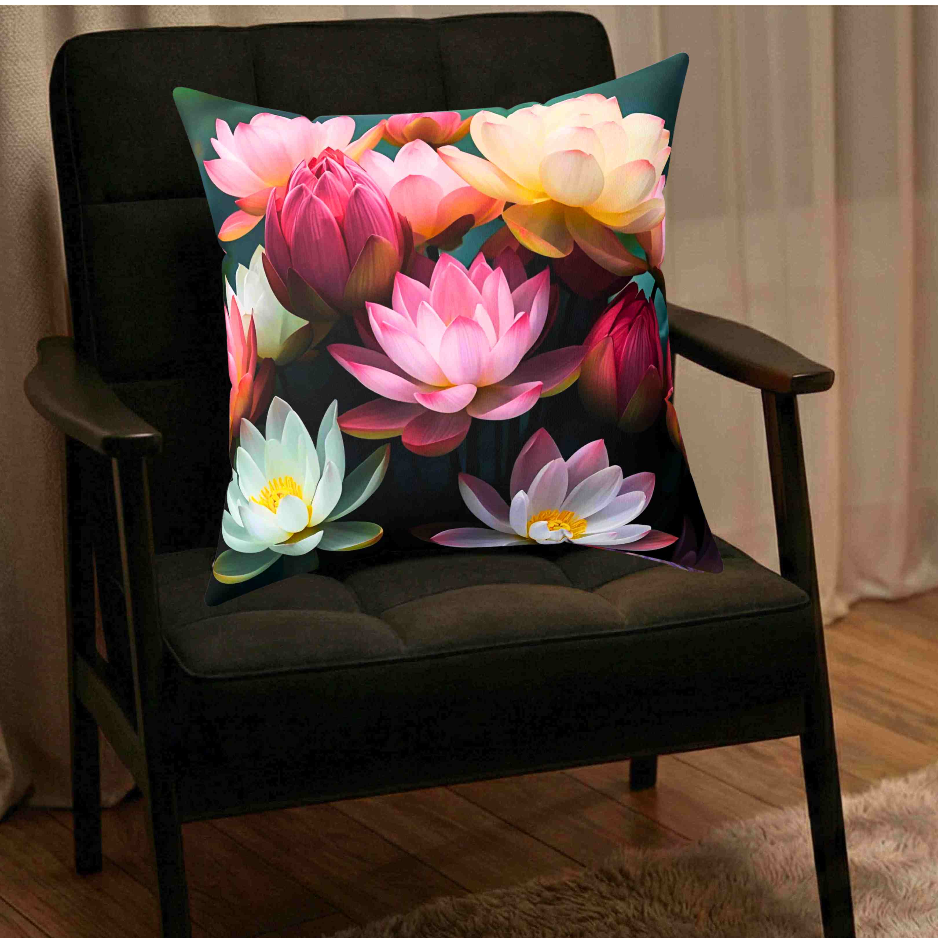 Lotus Blossom Symbolizing Purity and Divinity Decorative Pillow — Floral Spun Polyester Square Cushion