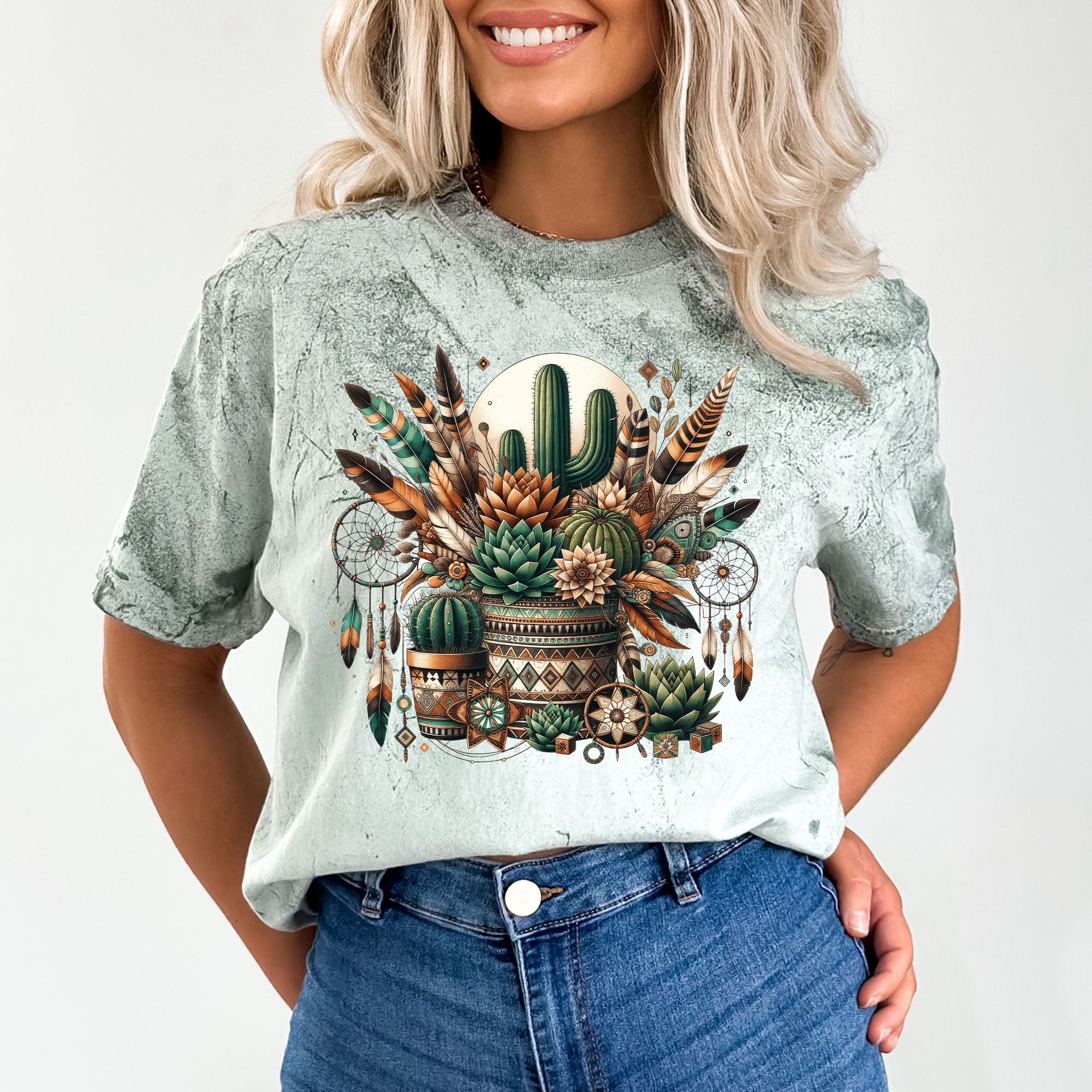 Bohemian Desert Plants T-Shirt - Colorful Cactus Art Tee, Vintage Style, Unisex Casual Wear, Perfect Gift for Nature Lovers product thumbnail image