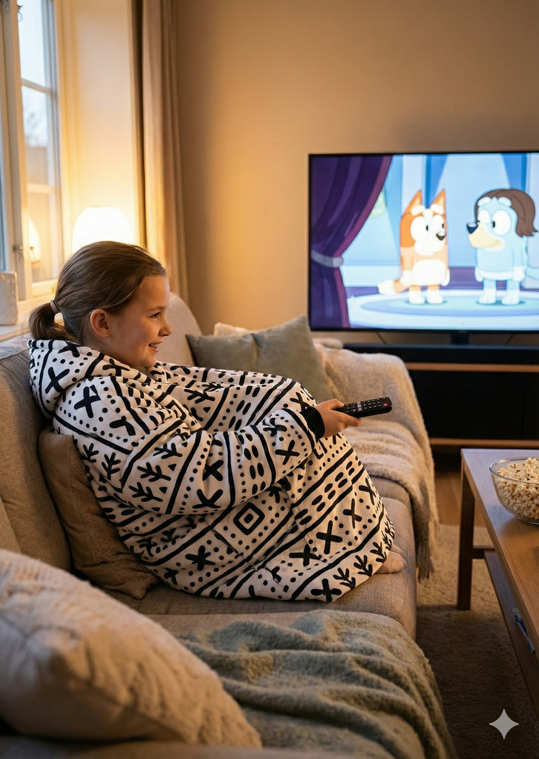 Cozy Black &amp; White Nordic Hooded Blanket - Sherpa Wearable Throw