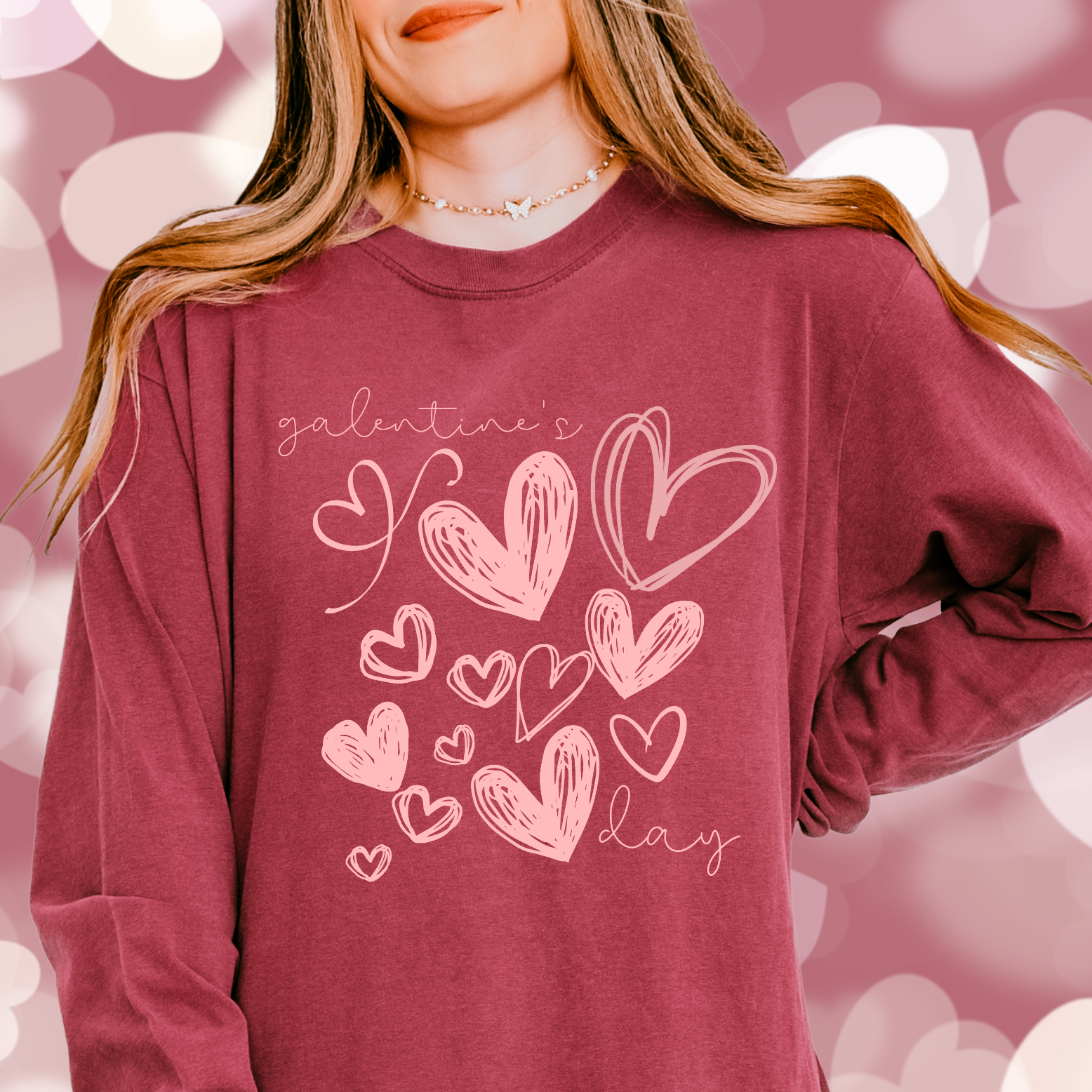 Galentine's Day Doodle Heart Pattern Long Sleeve T-Shirt product thumbnail image
