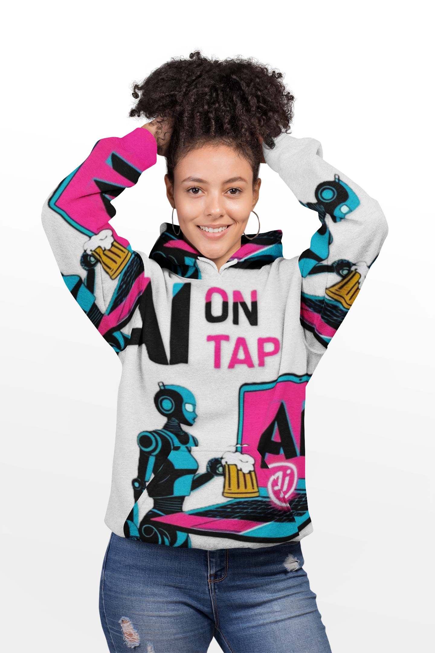 AI On Tap Neon| Human In The Loop — Premium Streetwear Tech Hoodie product thumbnail image