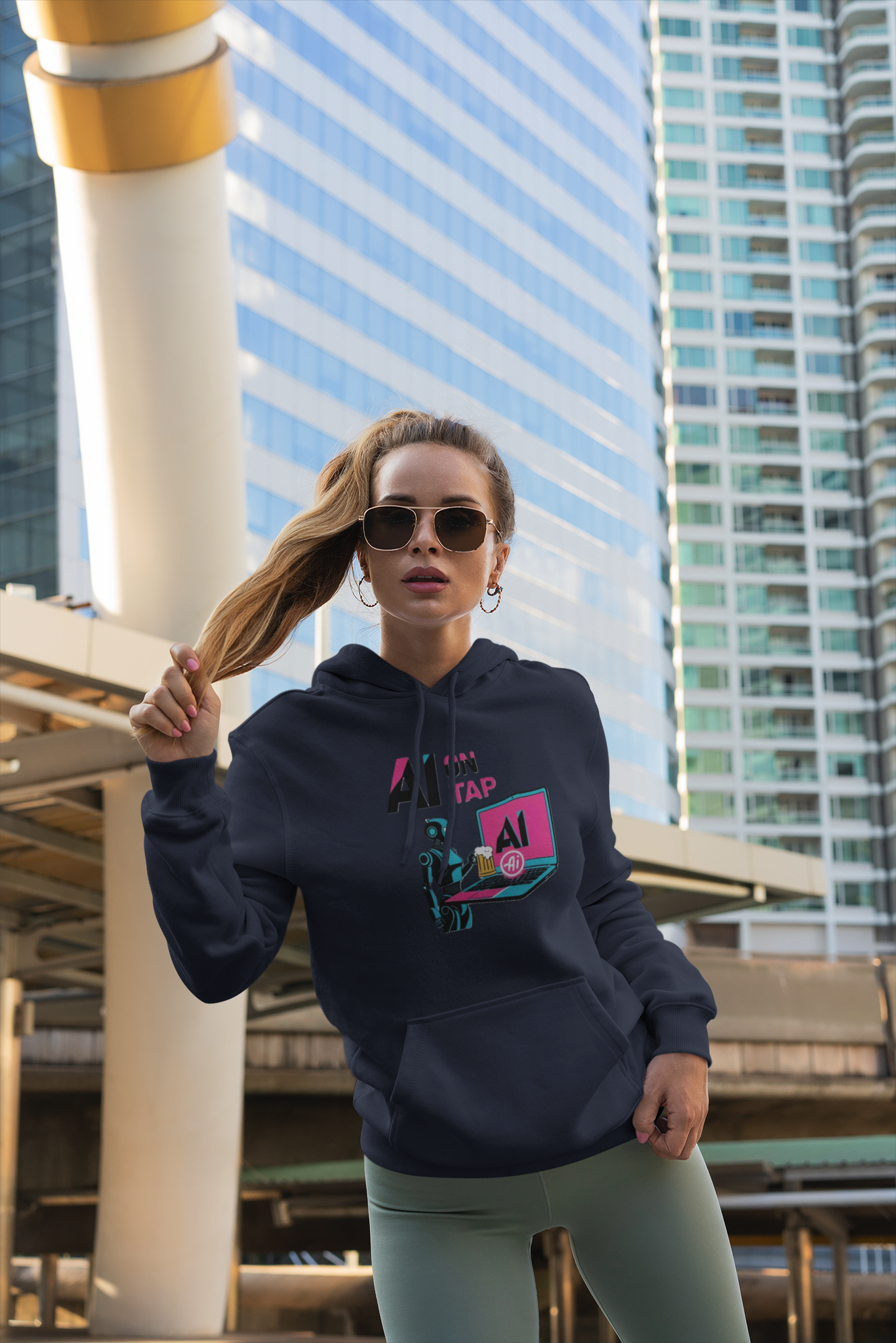AI On Tap Neon| Human In The Loop — Premium Streetwear Tech Hoodie product thumbnail image