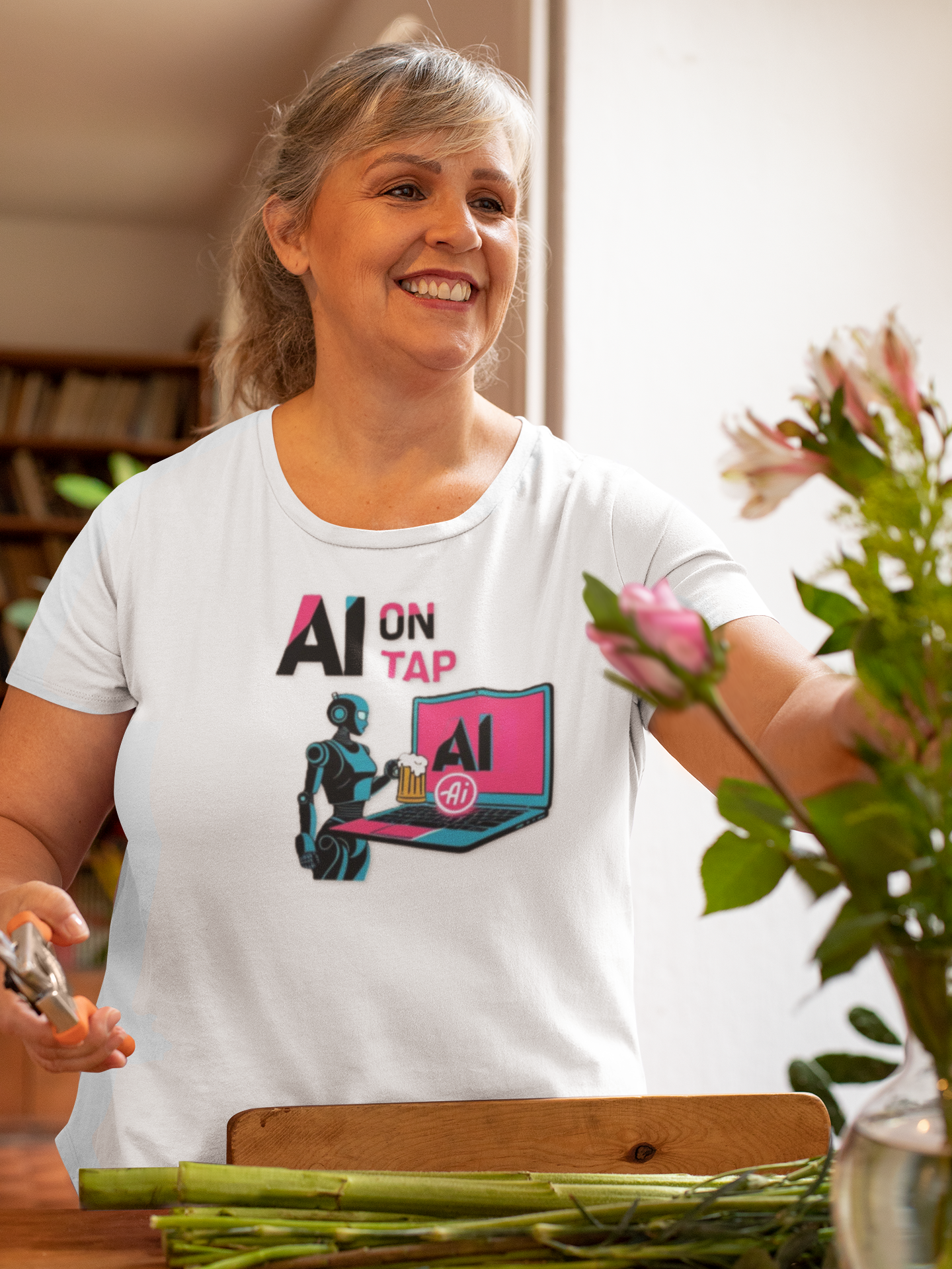 Graphic T-Shirt — AI On Tap Tee Retro Robot & Laptop product thumbnail image Graphic T-Shirt — AI On Tap Tee Retro Robot & Laptop product thumbnail image