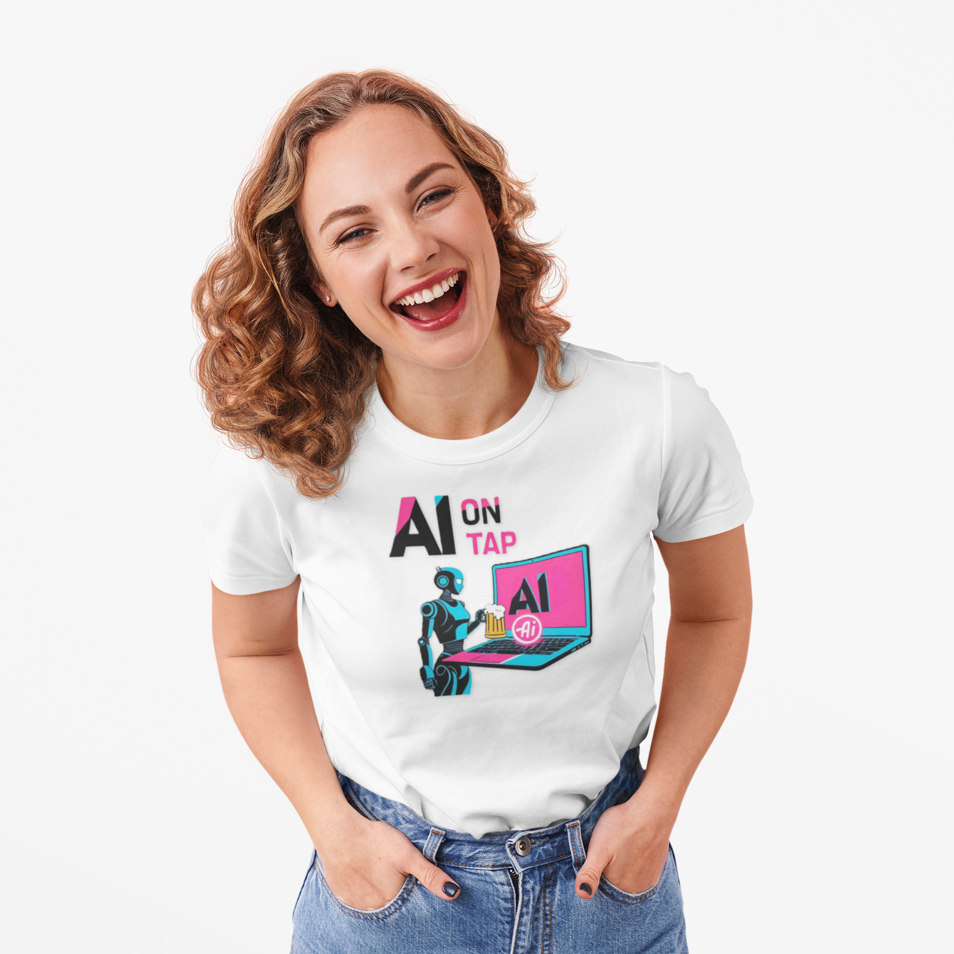 Graphic T-Shirt — AI On Tap Tee Retro Robot & Laptop product thumbnail image Graphic T-Shirt — AI On Tap Tee Retro Robot & Laptop product thumbnail image