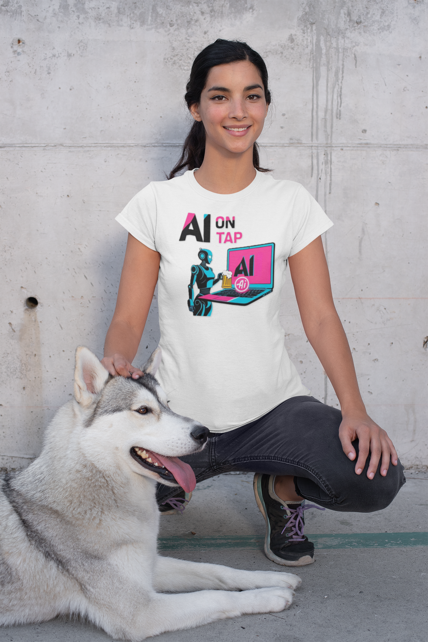 Graphic T-Shirt — AI On Tap Tee Retro Robot & Laptop product thumbnail image Graphic T-Shirt — AI On Tap Tee Retro Robot & Laptop product thumbnail image