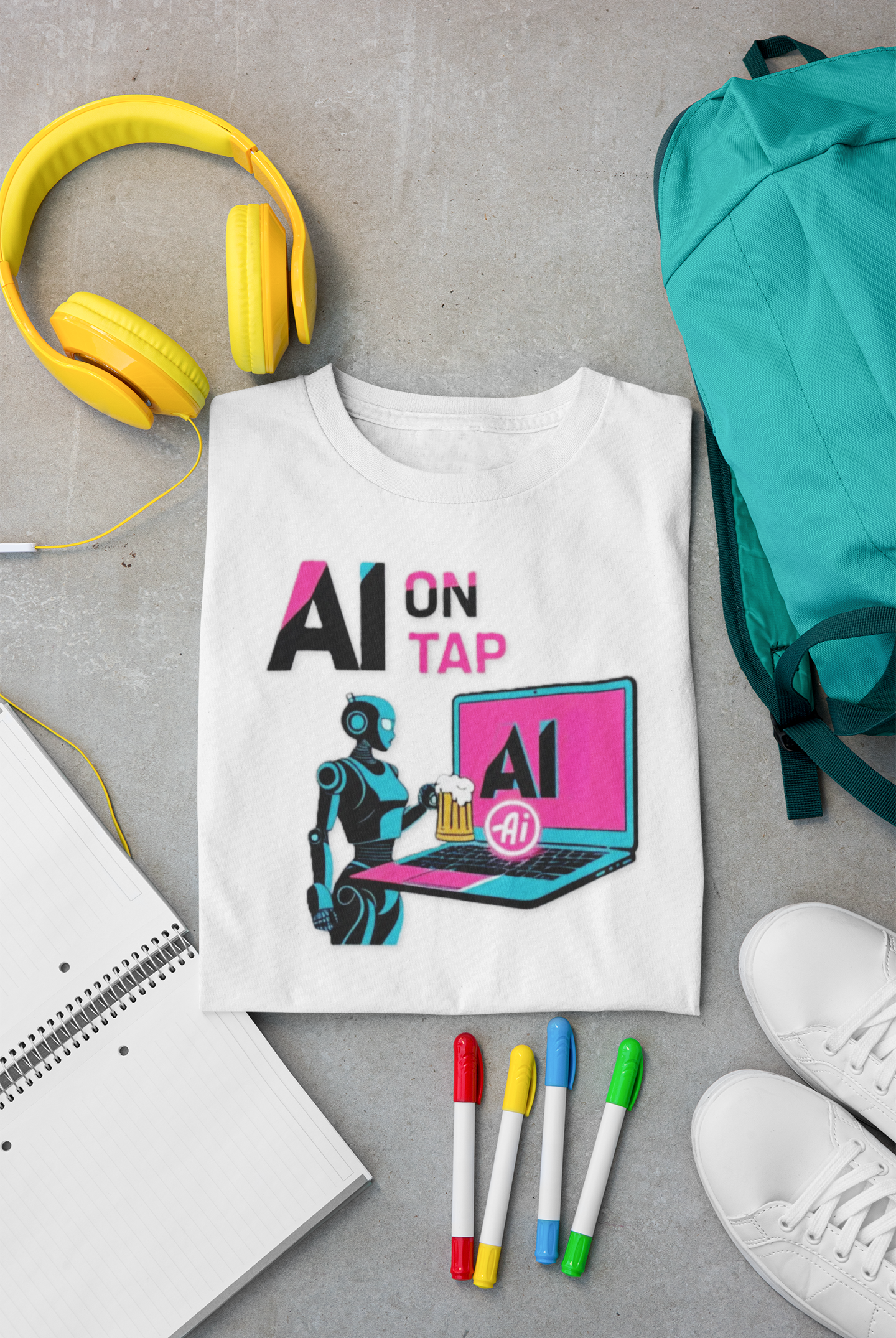 Graphic T-Shirt — AI On Tap Tee Retro Robot & Laptop product thumbnail image Graphic T-Shirt — AI On Tap Tee Retro Robot & Laptop product thumbnail image