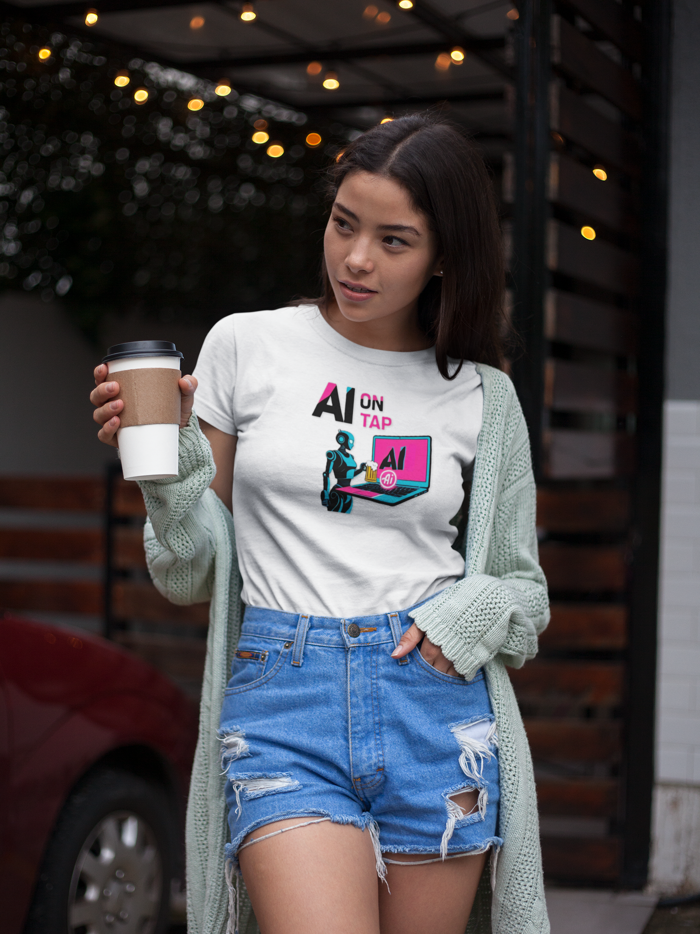 Graphic T-Shirt   — AI On Tap Tee Retro Robot &amp; Laptop  product thumbnail image