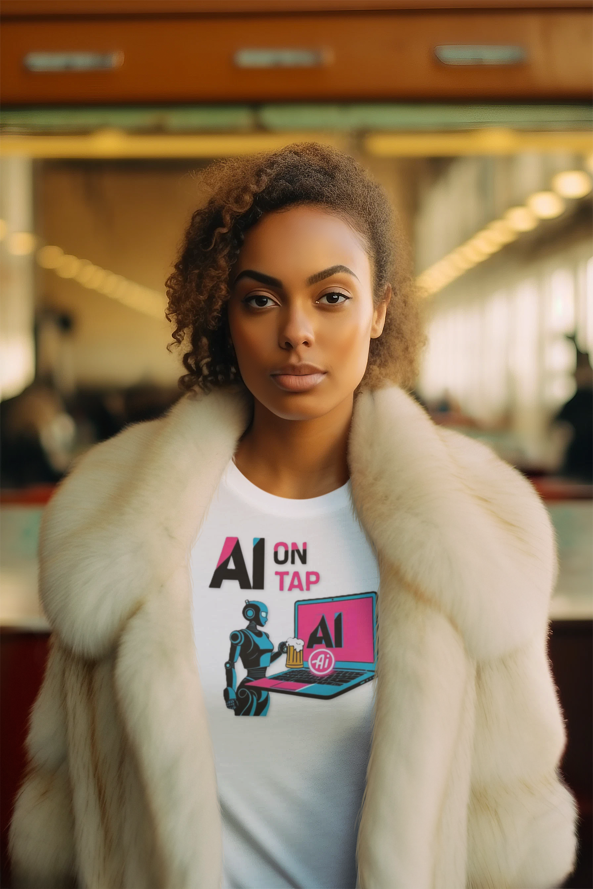 Graphic T-Shirt   — AI On Tap Tee Retro Robot &amp; Laptop 