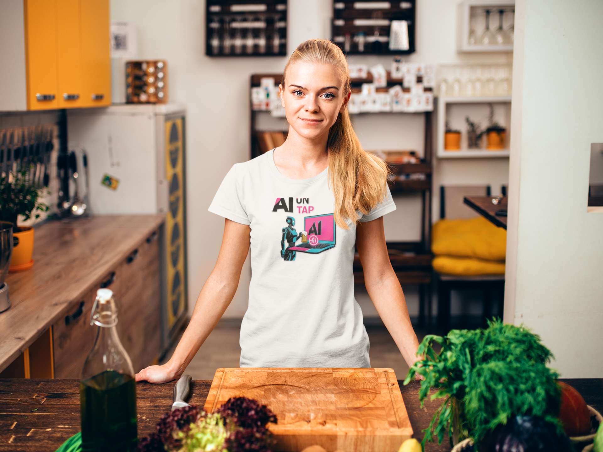 Graphic T-Shirt — AI On Tap Tee Retro Robot & Laptop product thumbnail image Graphic T-Shirt — AI On Tap Tee Retro Robot & Laptop product thumbnail image