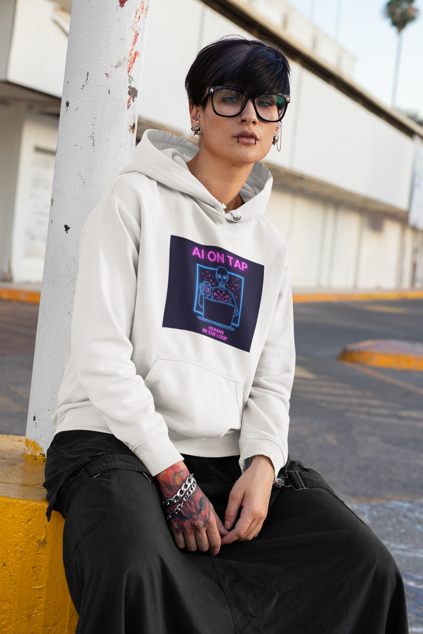 AI On Tap Neon | Human In The Loop — Premium Streetwear Tech T - Shirt