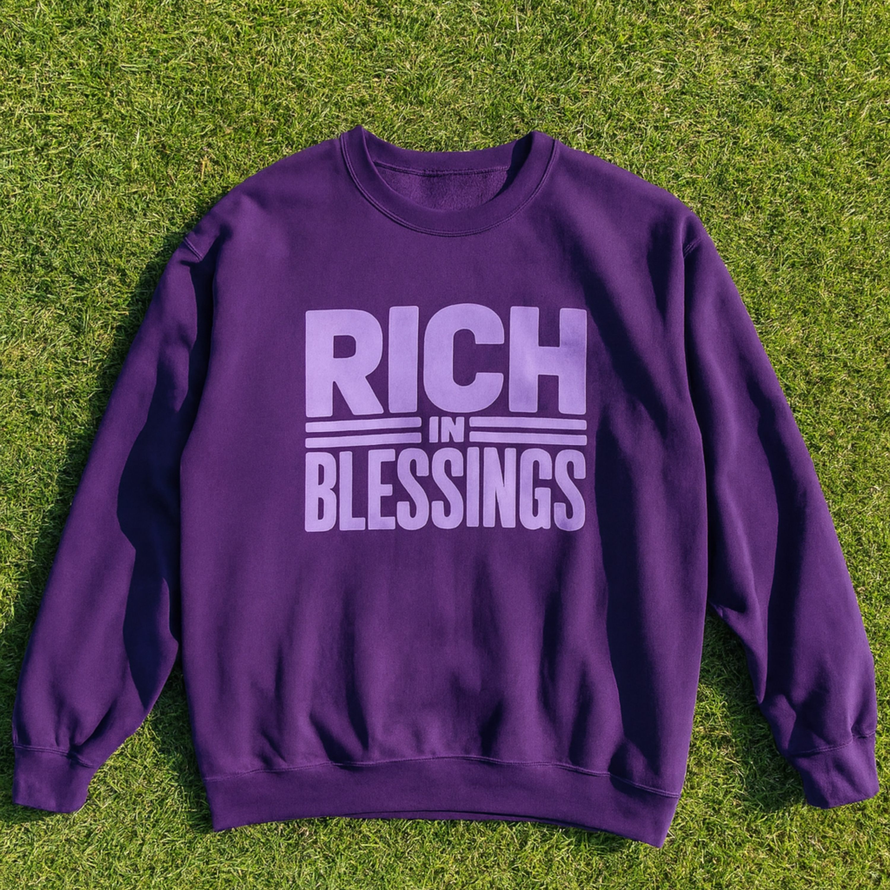 Unisex Crewneck Sweatshirt - RICH IN BLESSINGS Purple Design