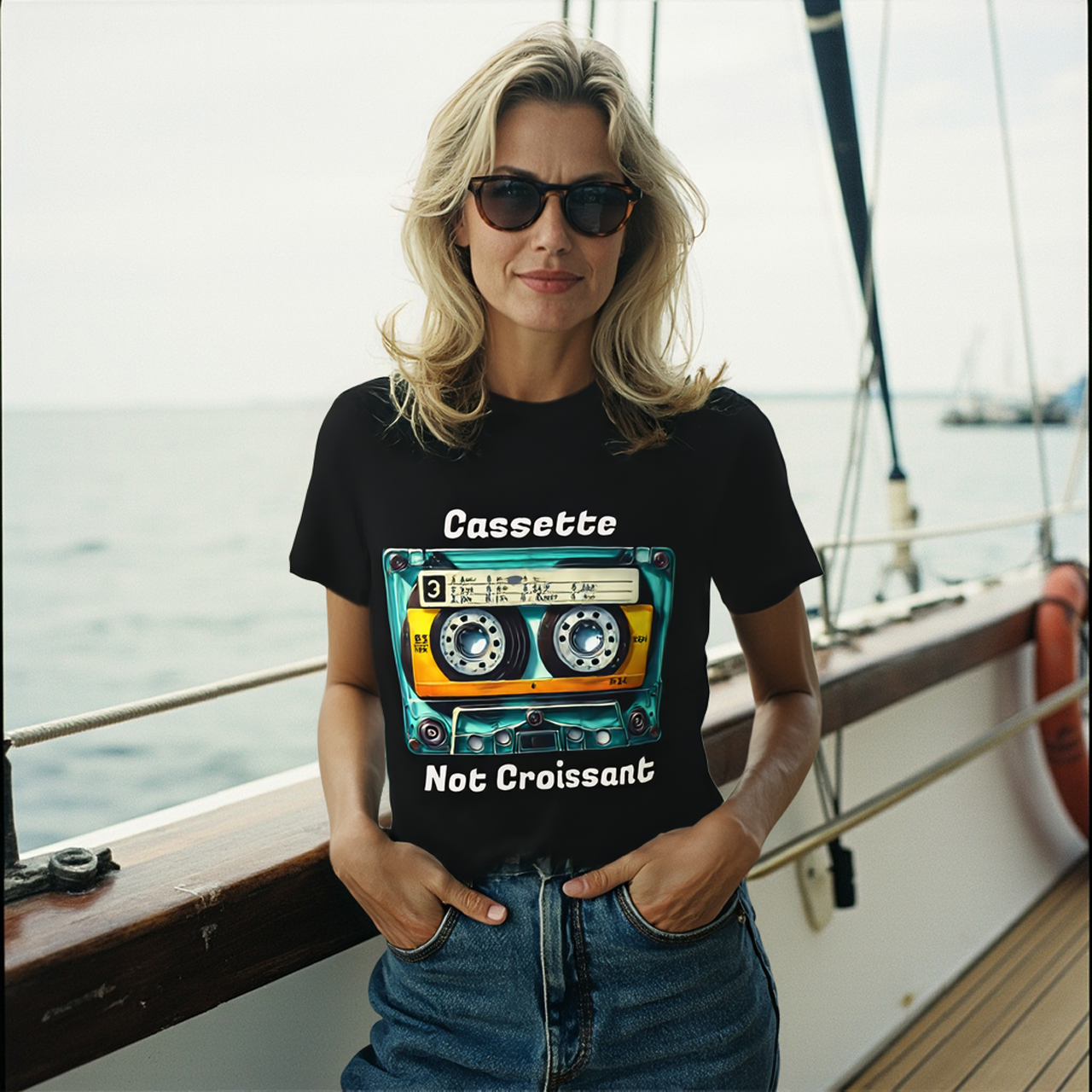 Cassette Not Croissant Funny Nostalgic Tee by Roger Sampson product thumbnail image