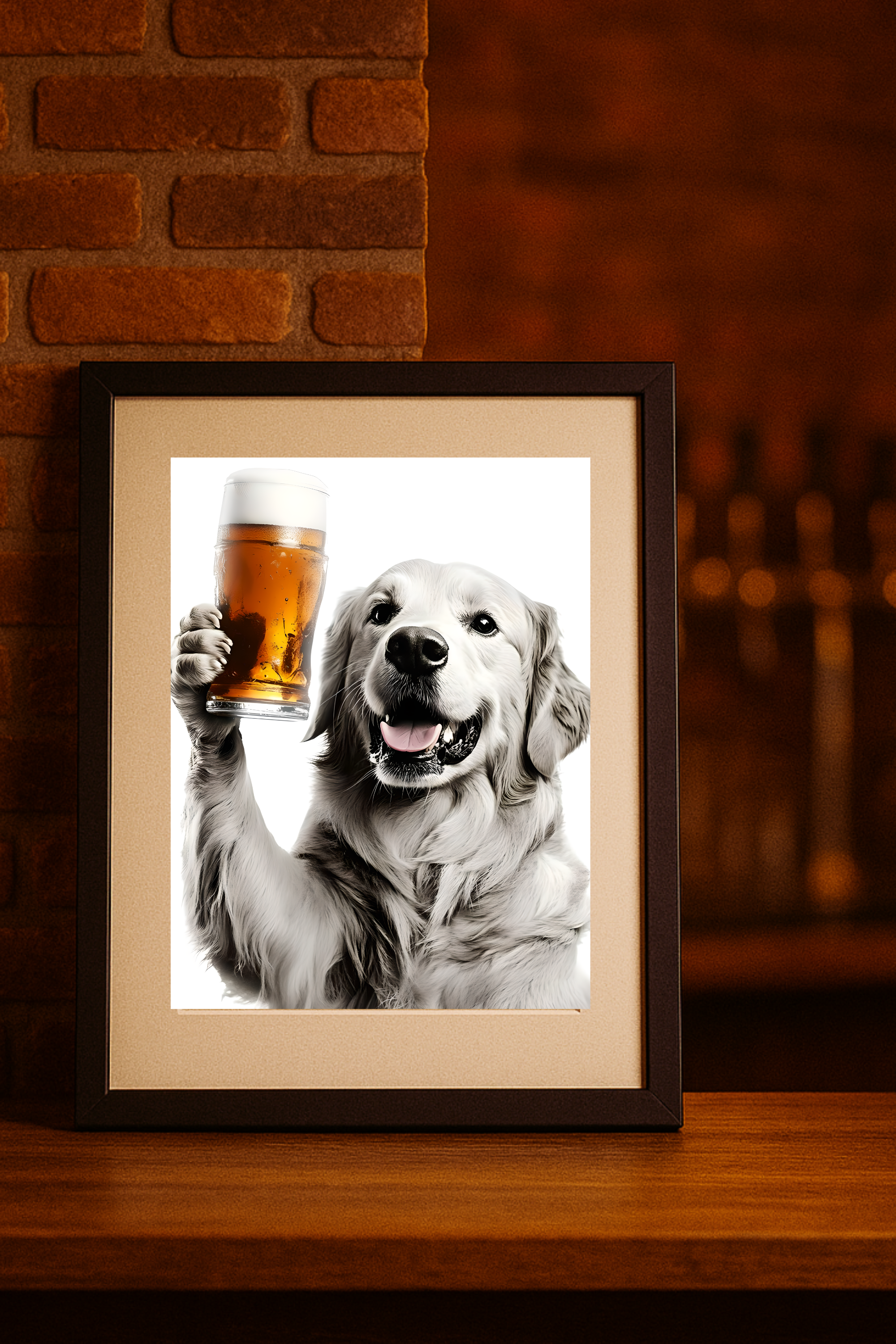 Golden Retriever Cheers Poster — Dog Holding Beer Wall Art Print product thumbnail image Golden Retriever Cheers Poster — Dog Holding Beer Wall Art Print product thumbnail image