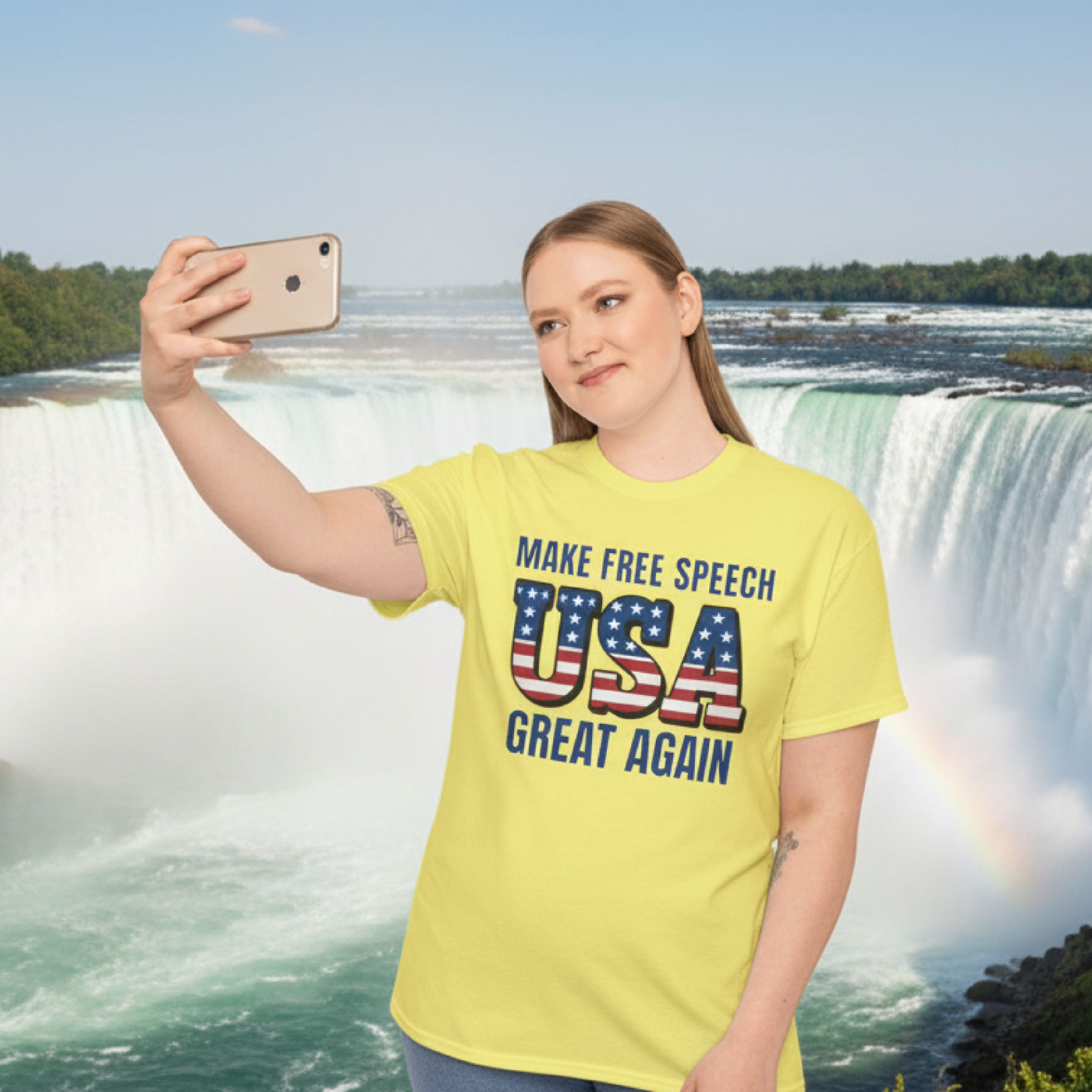 Make Free Speech USA Great Again Protest Tee - Patriotic USA Graphic product thumbnail image Make Free Speech USA Great Again Protest Tee - Patriotic USA Graphic product thumbnail image