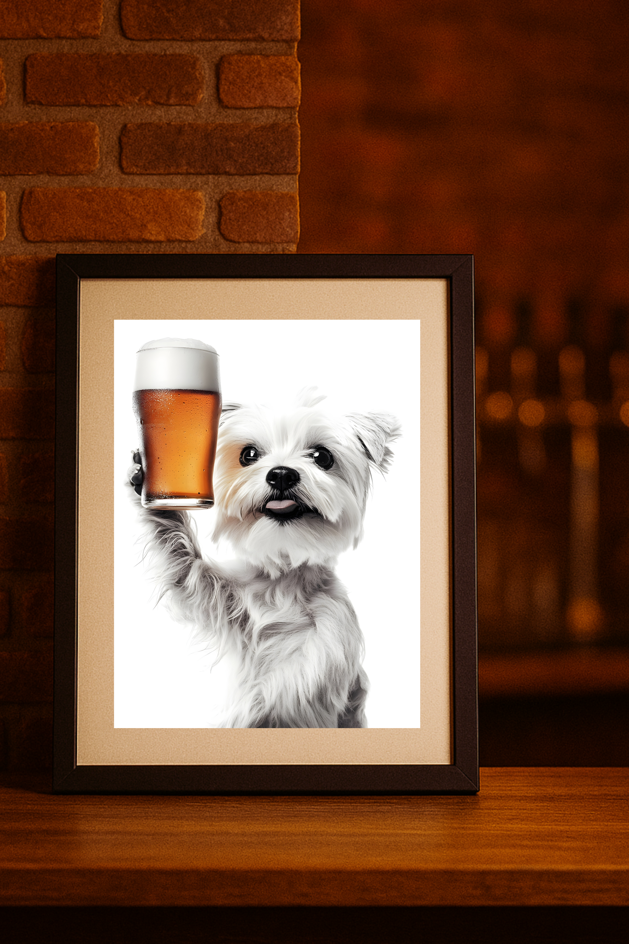 Maltese Dog Holding Beer Poster — Funny Wall Art Print