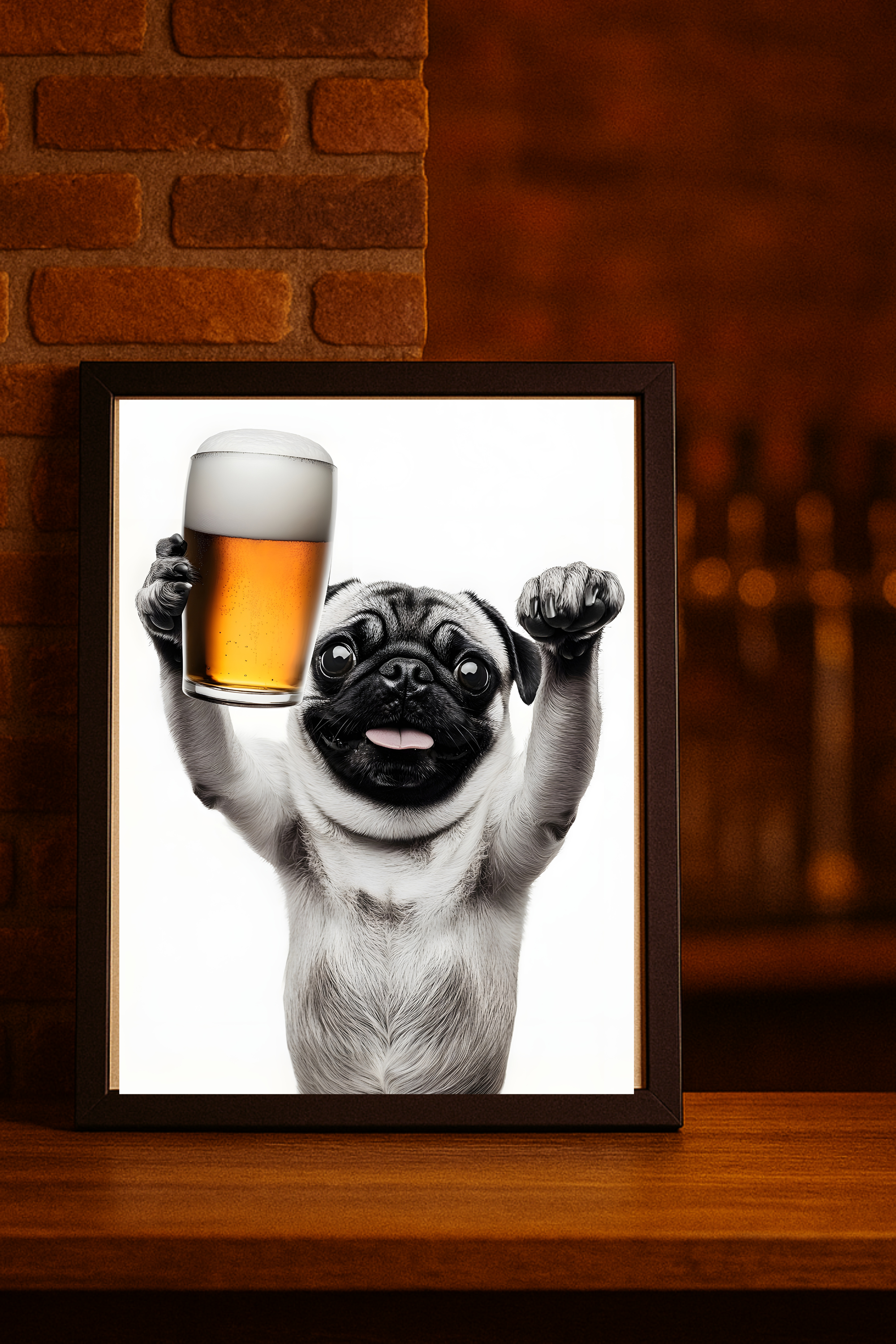Pug dog with Beer Glass Poster — Funny Wall Art Print