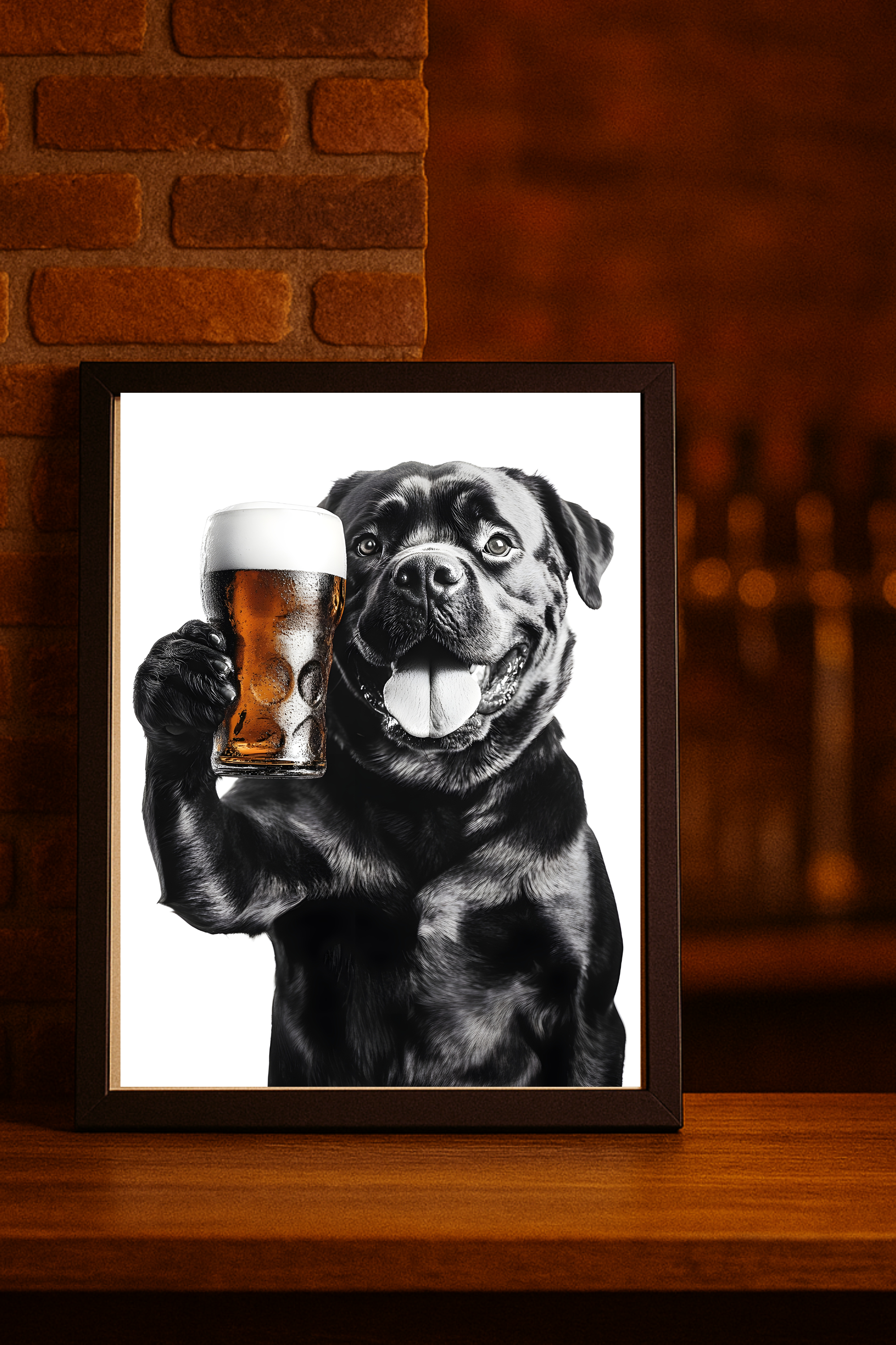 Rottweiler Dog with Beer Glass Poster — Funny Wall Art Print