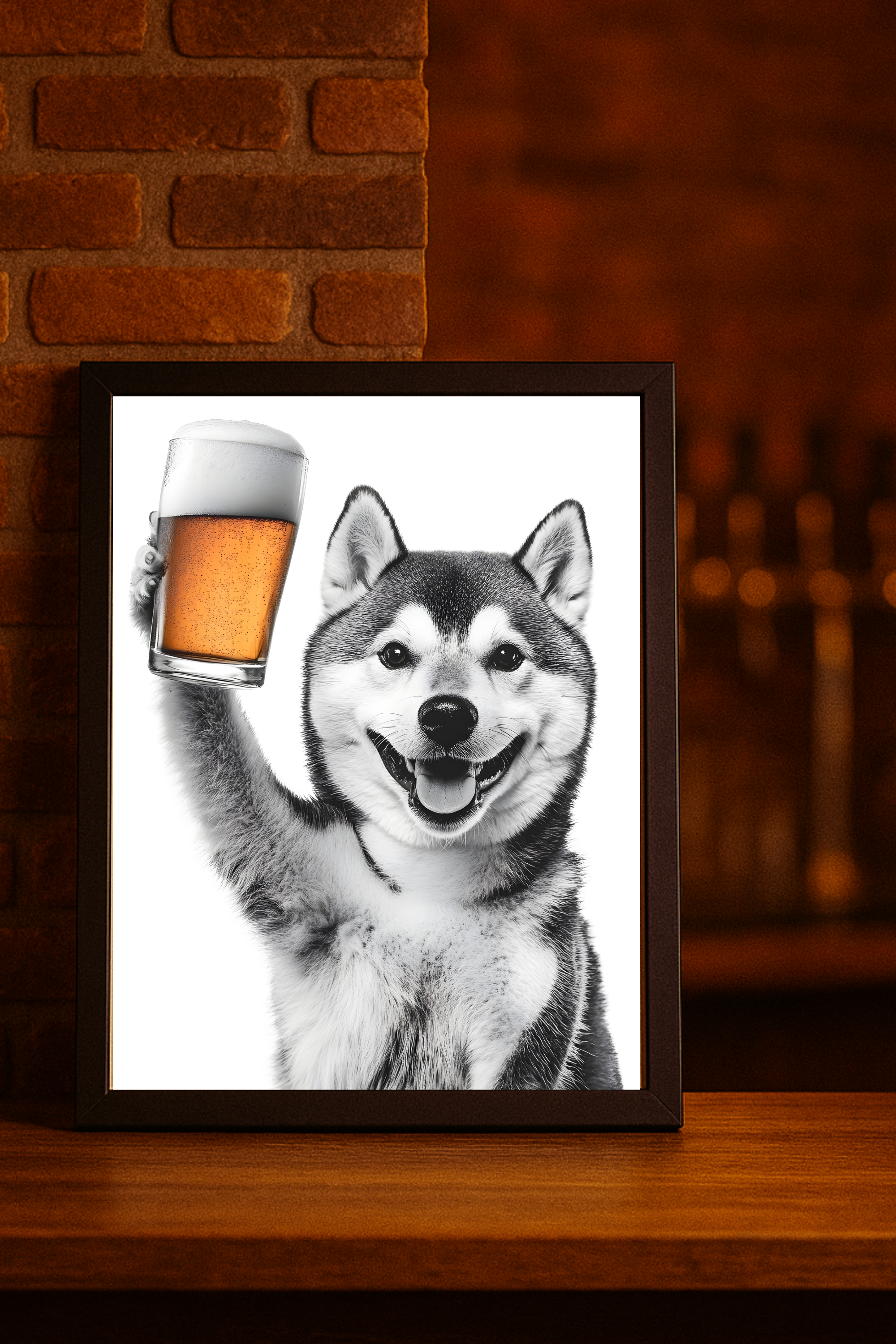 Shiba Inu dog with Beer Glass Poster — Funny Wall Art Print