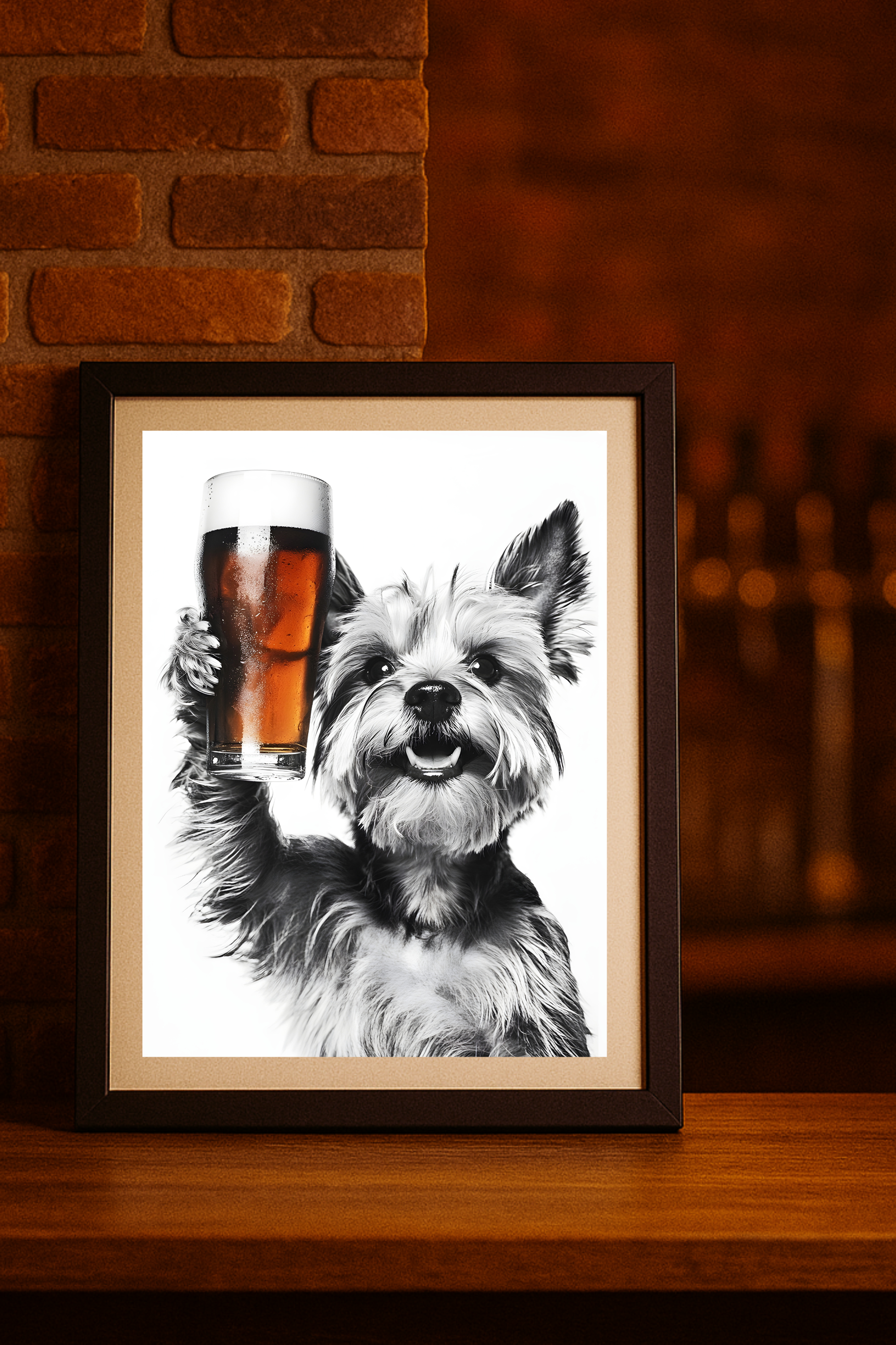  Yorkshire Terrier dog with Beer Glass- Funny Wall Art Print
