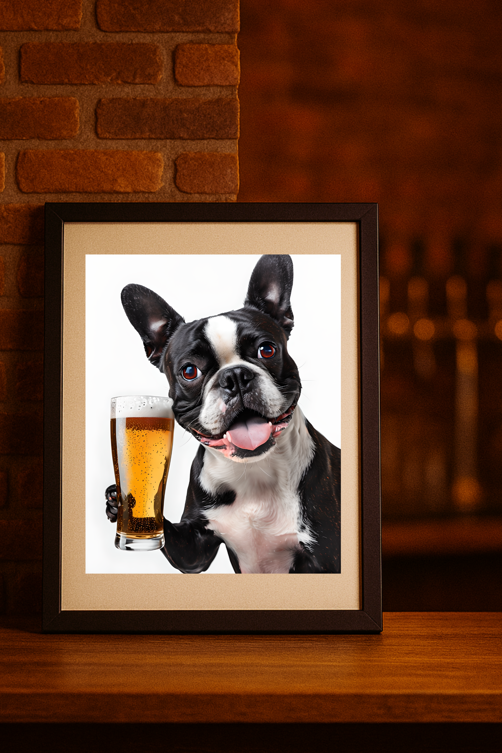 Boston Terrier with Beer Glass Poster – Funny Dog Wall Art for Bar, Kitchen, or Man Cave