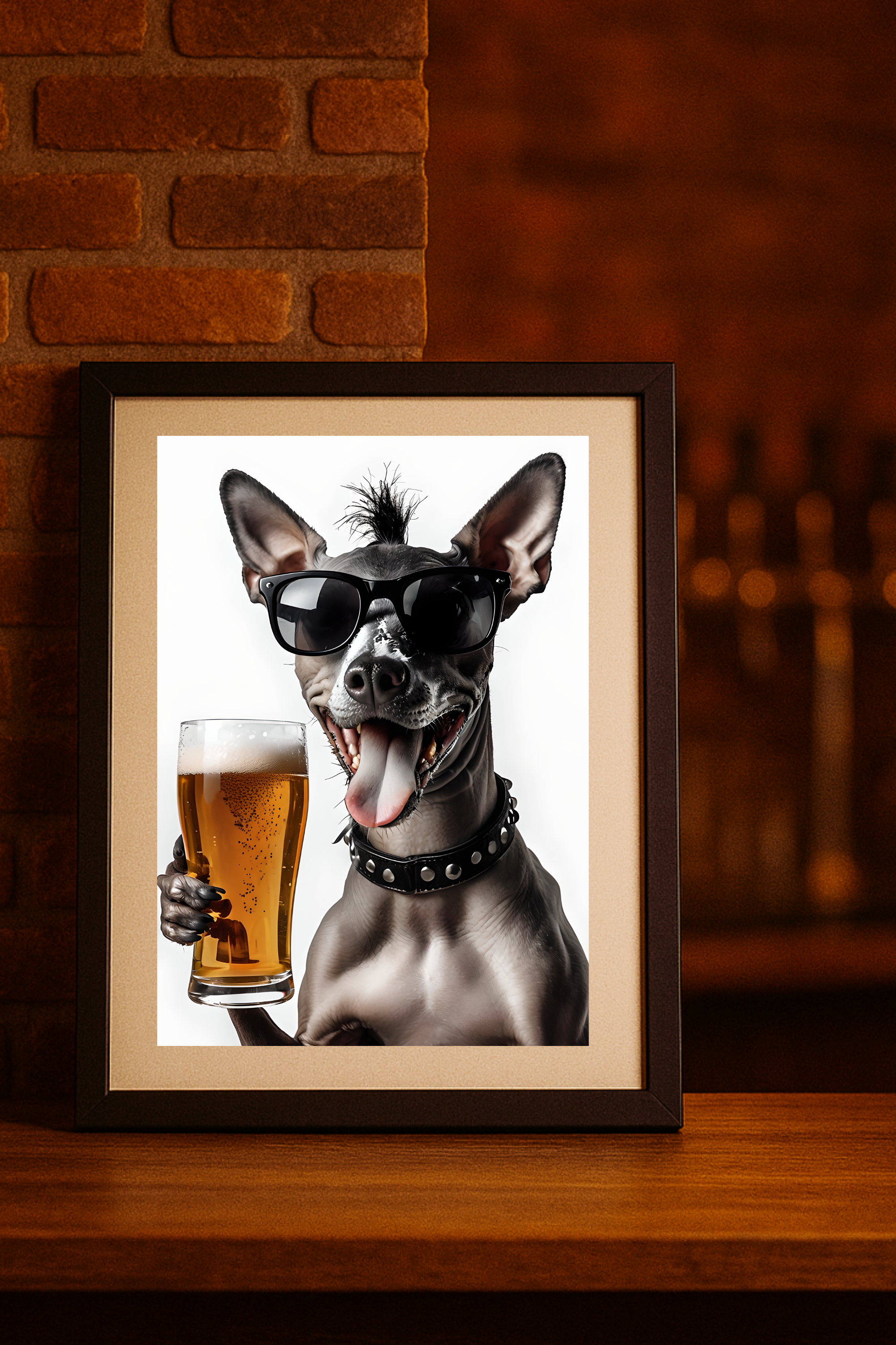 Xoloitzcuintli Dog with Beer Glass Poster — Funny Wall Art  Print