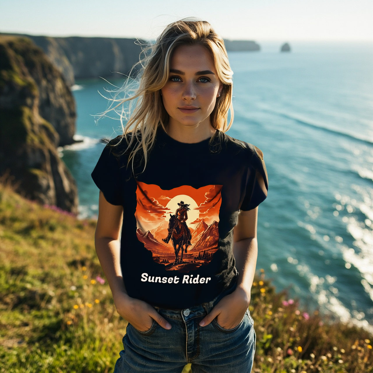 Sunset Rider Country Western Aesthetic Tee by Roger Sampson product thumbnail image