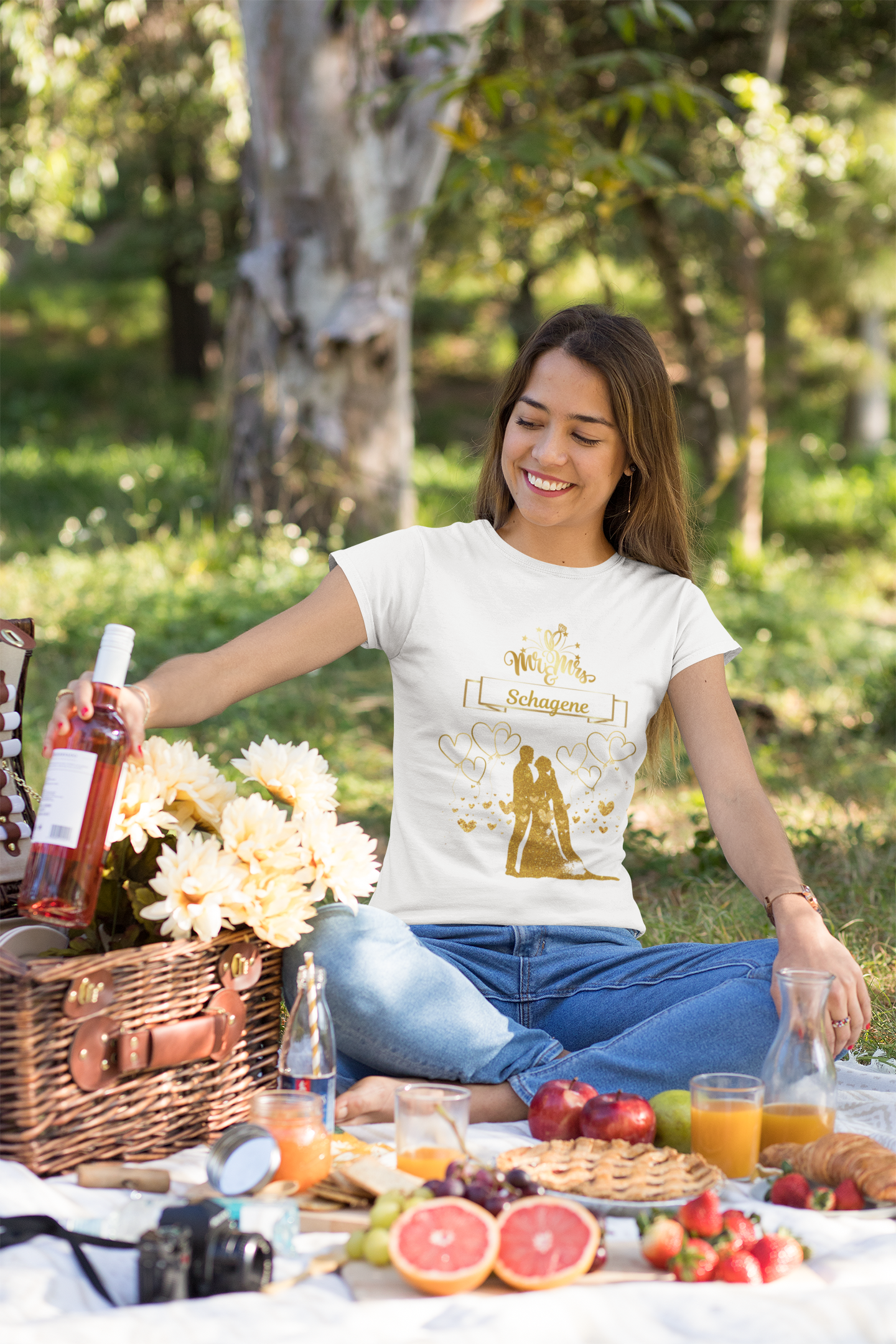 Wedding Couple Silhouette T‑Shirt — 'Mr &amp; Mrs' Personalized Bridal Tee product thumbnail image