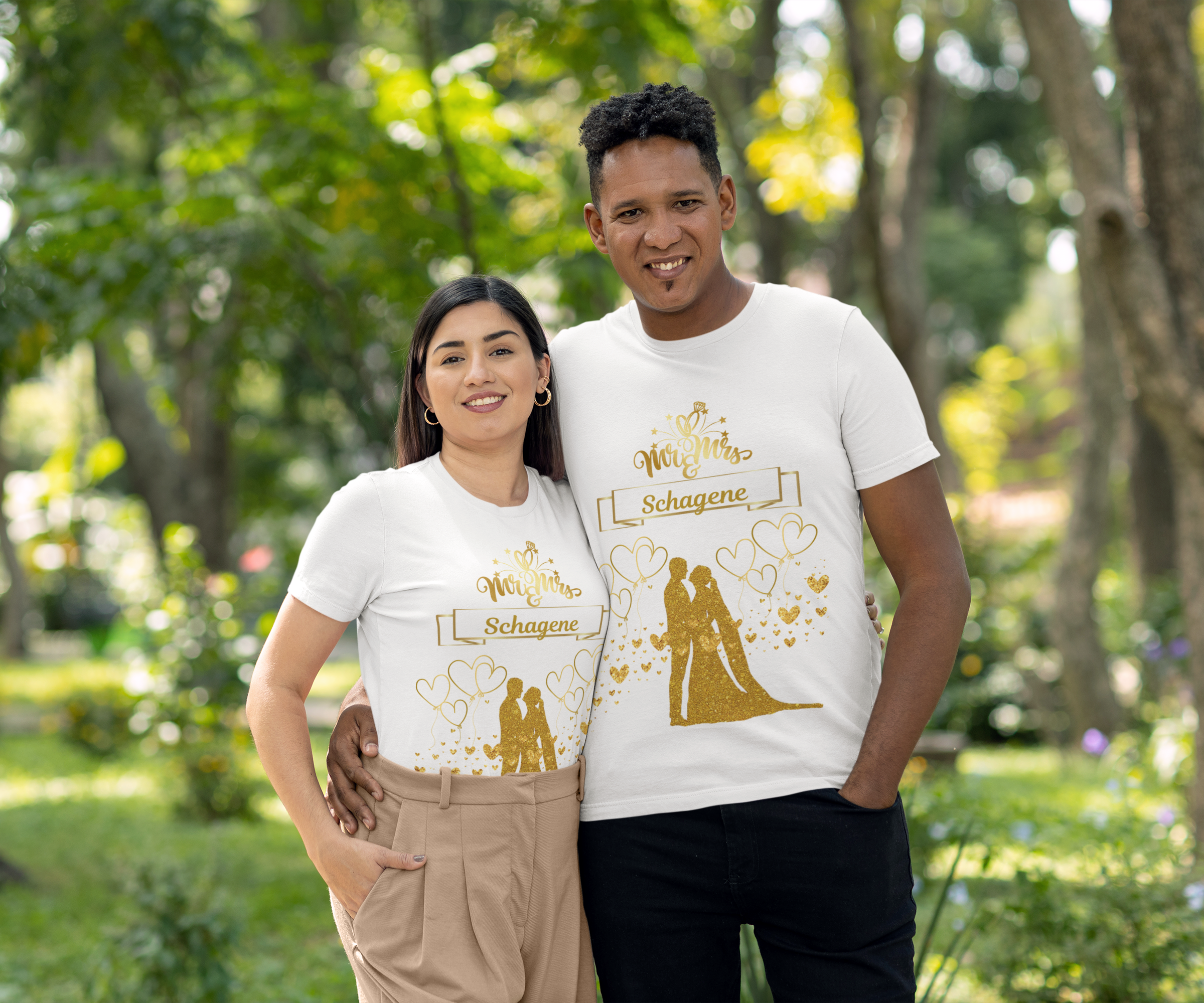 Wedding Couple Silhouette T‑Shirt — 'Mr &amp; Mrs' Personalized Bridal Tee product thumbnail image