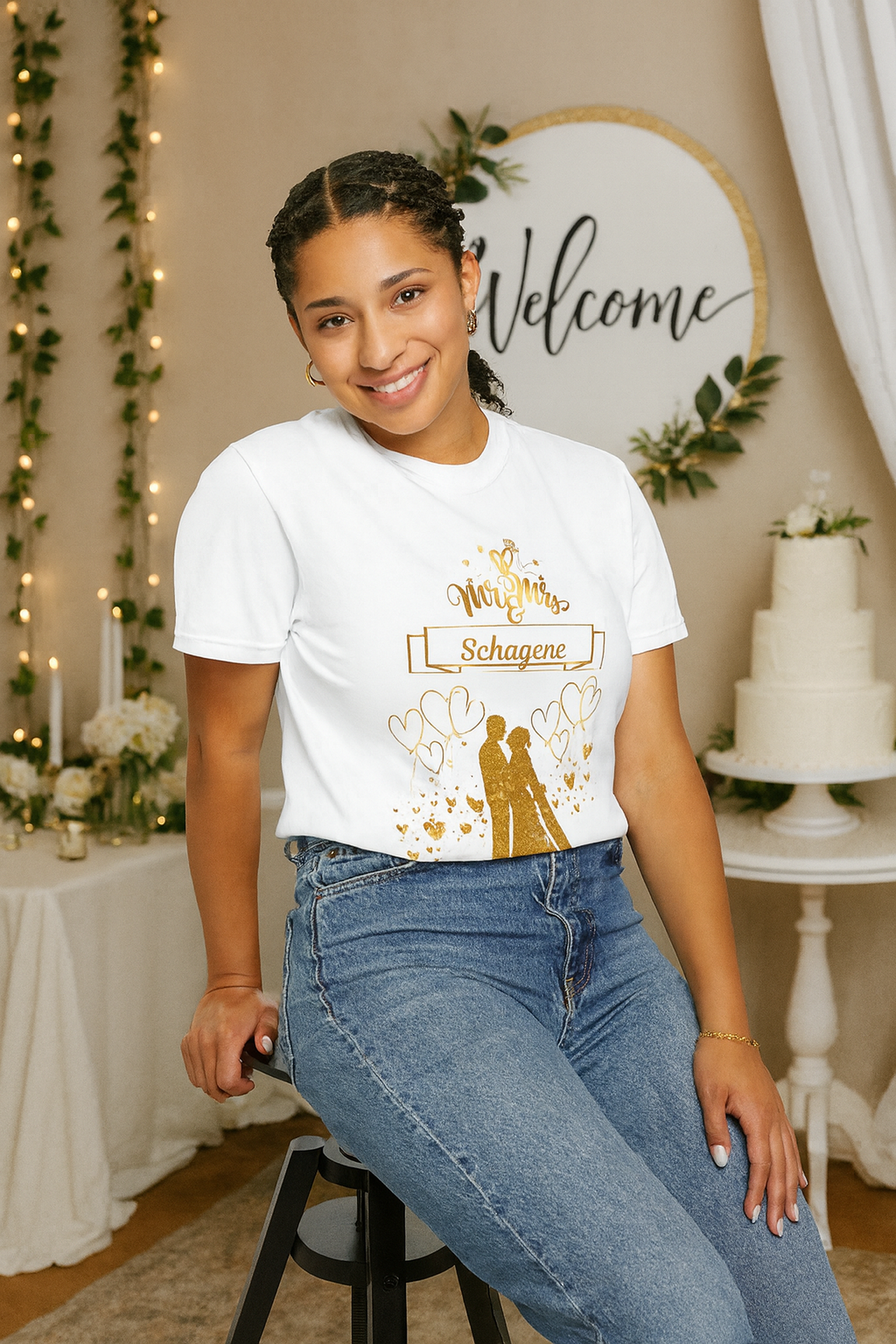 Wedding Couple Silhouette T‑Shirt — 'Mr &amp; Mrs' Personalized Bridal Tee