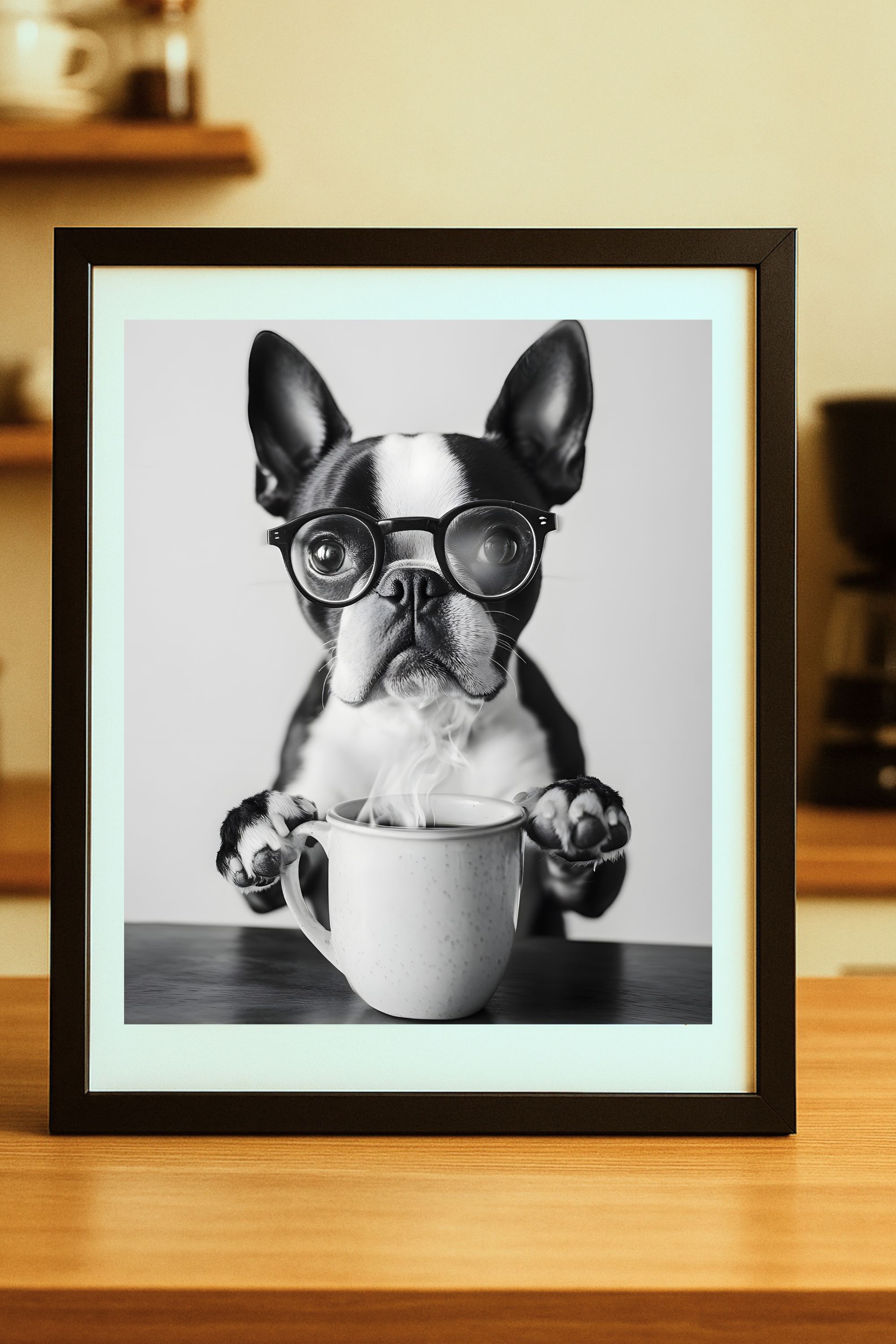 Boston Terrier with Coffee Dog Poster - Funny Wall Art  Print product thumbnail image