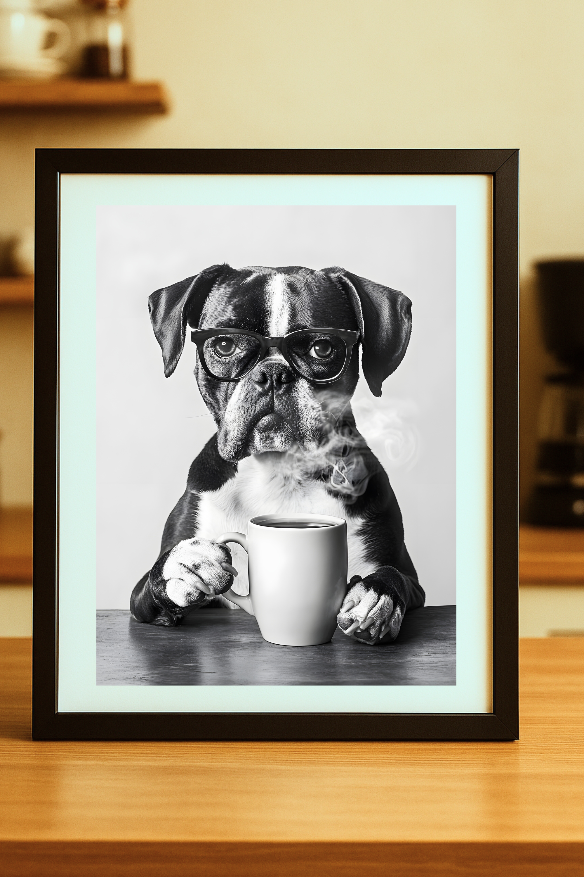 Boxer dog with Coffee Poster — Funny Wall Art Print product thumbnail image