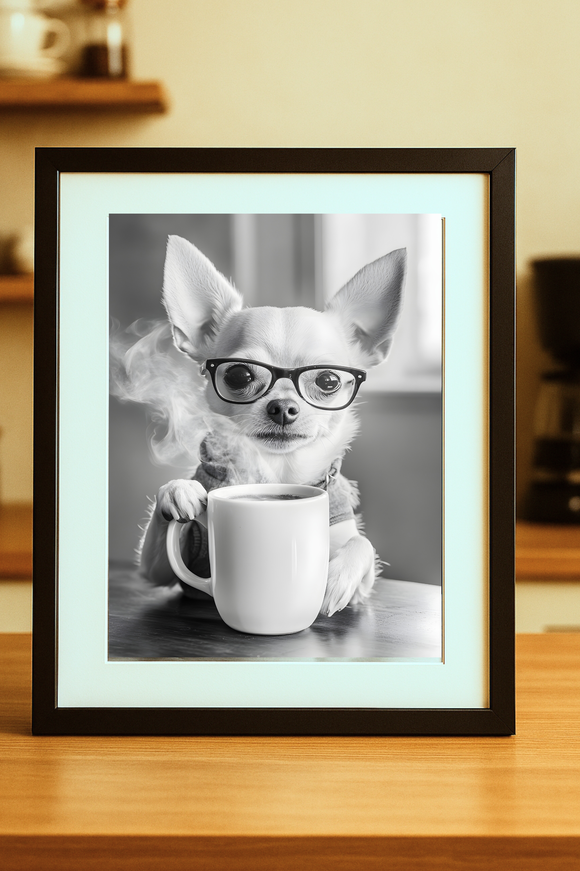 Chihuahua with Coffee Poster — Funny Wall Art Print
