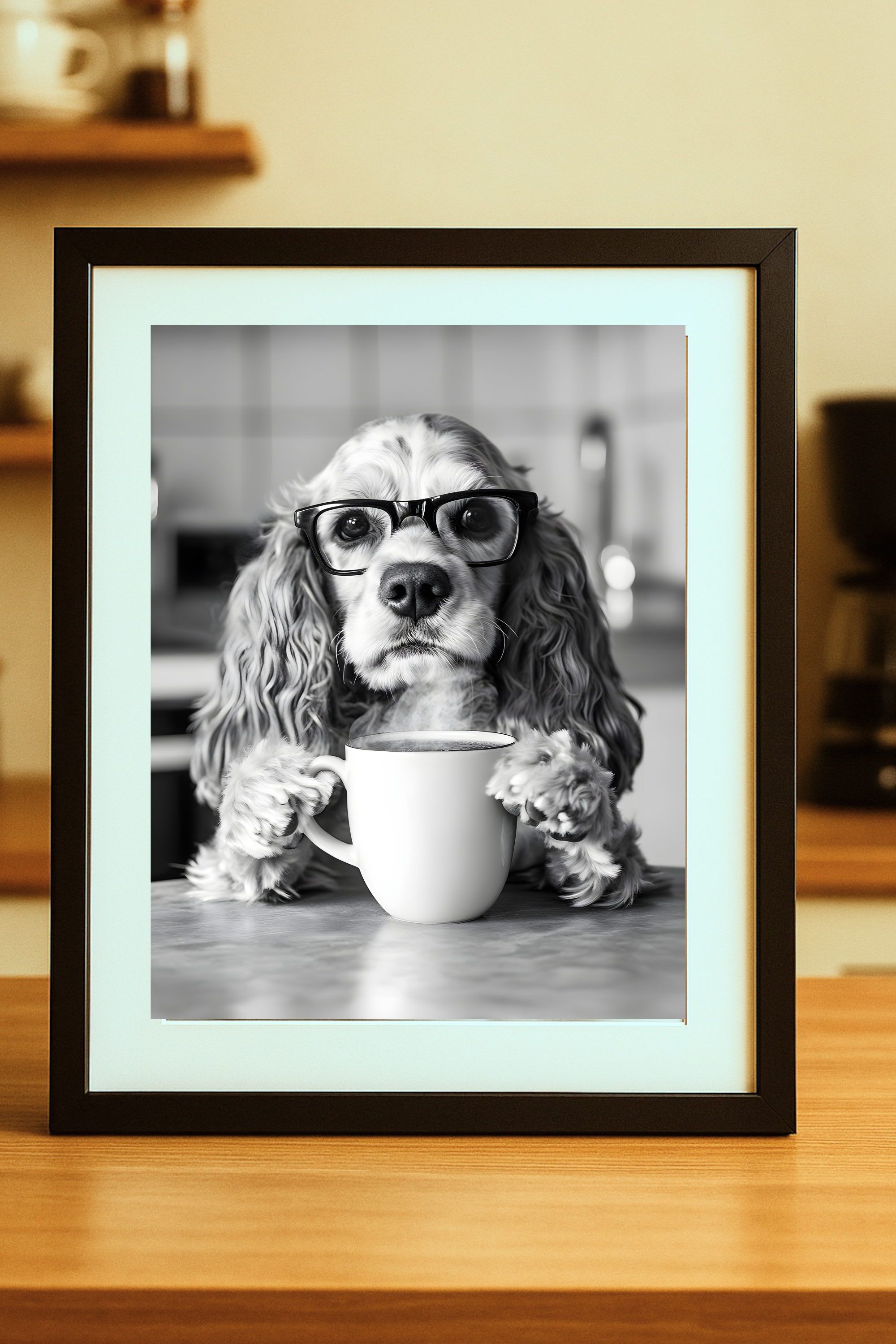 Cocker Spaniel with Coffee Dog Matte Poster — Funny Wall Art Print