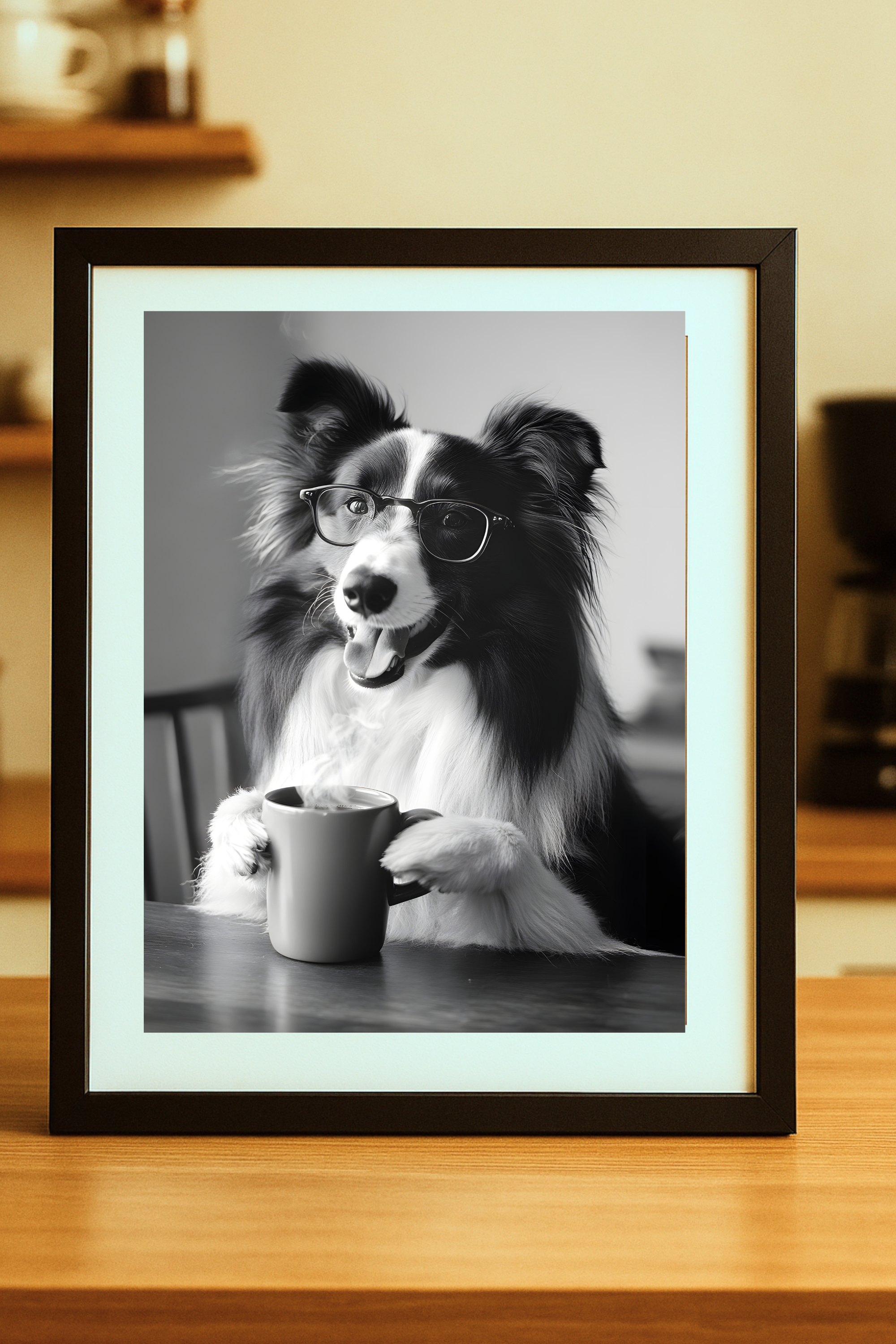 Border Collie with Coffee Poster-Funny Wall Art Print product thumbnail image Border Collie with Coffee Poster-Funny Wall Art Print product thumbnail image