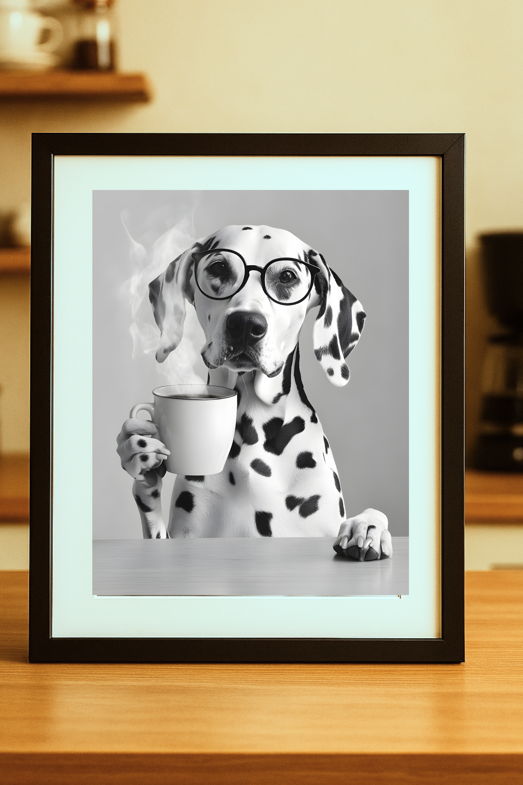 Dalmatian with Coffee Poster —Funny Wall Art Print Dalmatian with Coffee Poster —Funny Wall Art Print