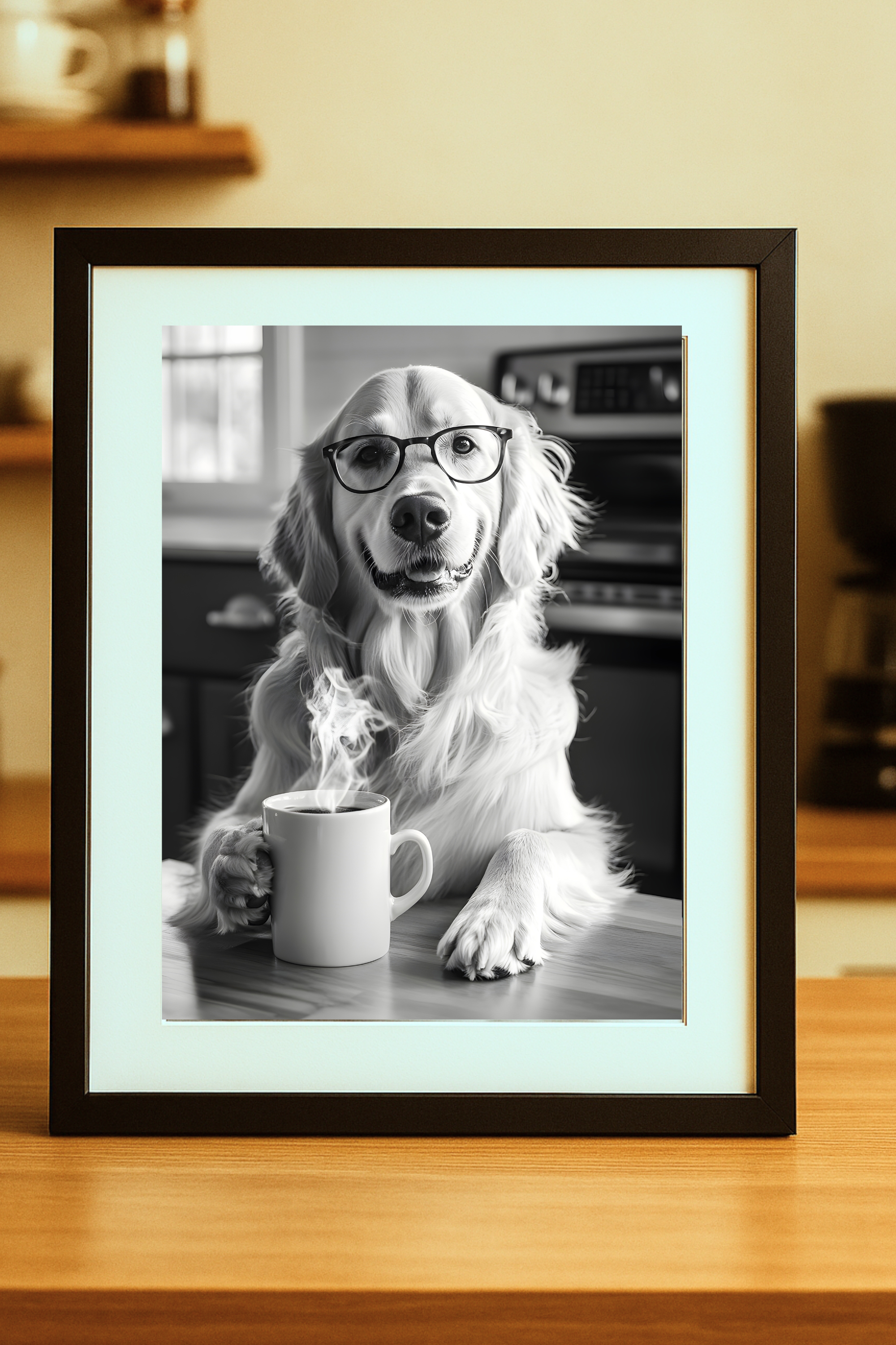 Golden Retriever with  Coffee Poster — Funny Wall Art Print product thumbnail image