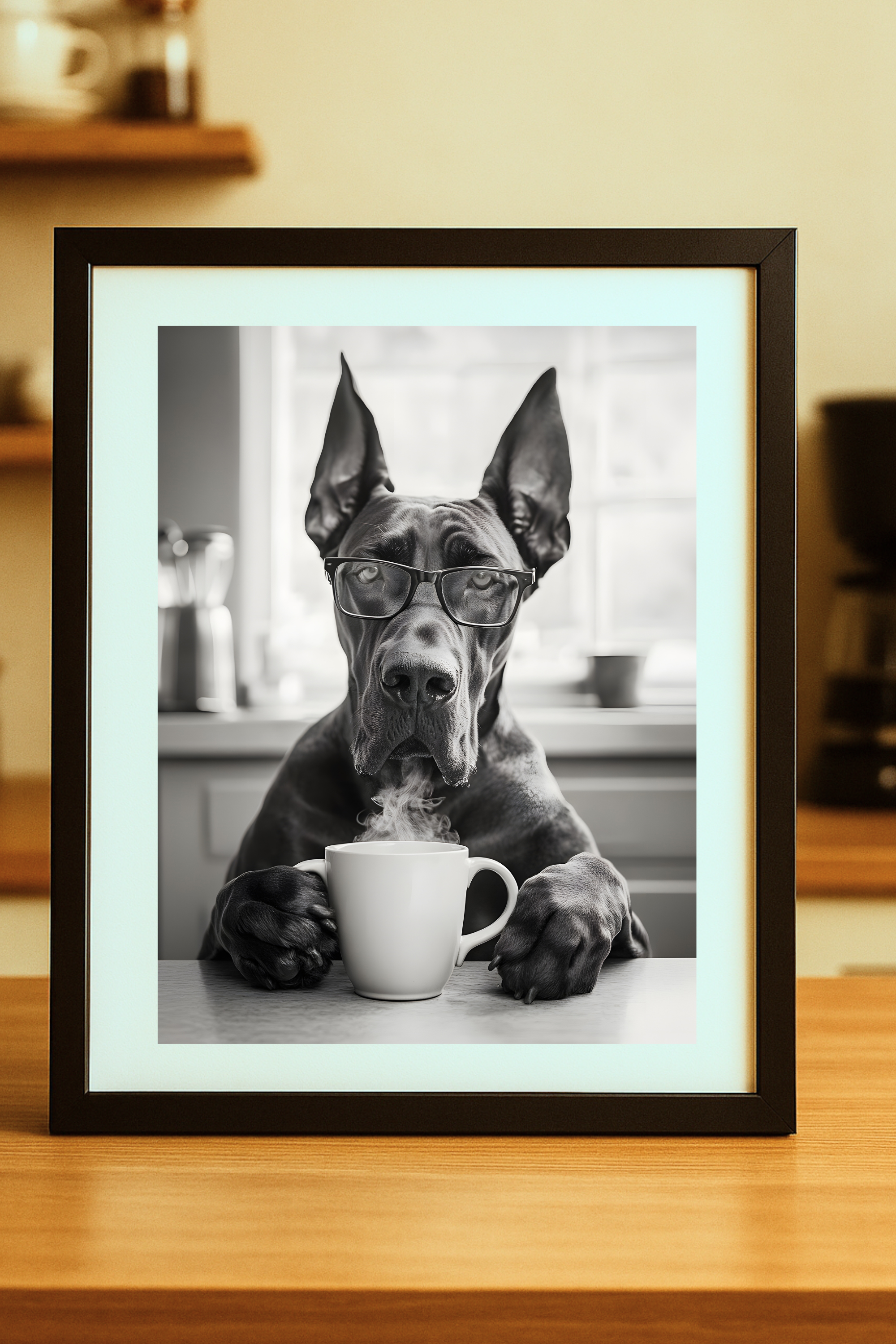 Great Dane with Coffee Poster —Funny Wall Art Print product thumbnail image Great Dane with Coffee Poster —Funny Wall Art Print product thumbnail image