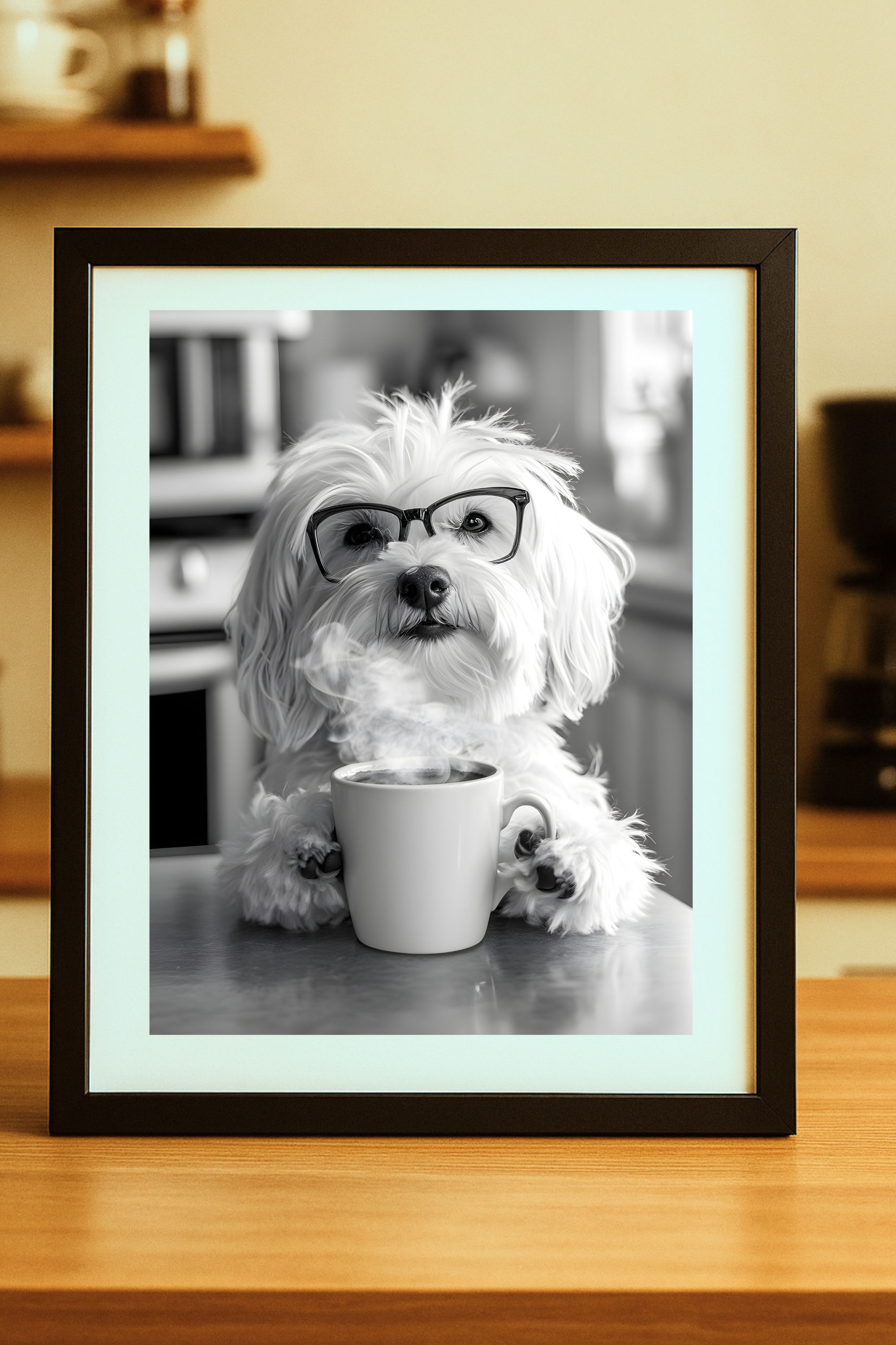Havanese Dog with Coffee Poster — Funny Wall Art Print Havanese Dog with Coffee Poster — Funny Wall Art Print