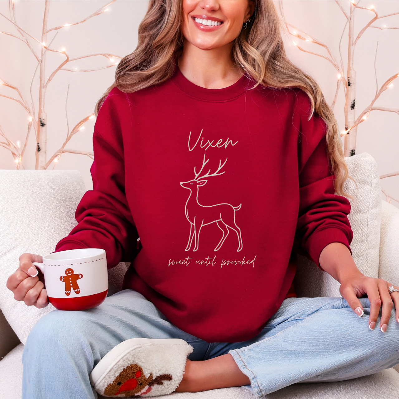 Reindeer Vixen Crewneck Sweatshirt Minimal Line Art Variations product thumbnail image Reindeer Vixen Crewneck Sweatshirt Minimal Line Art Variations product thumbnail image