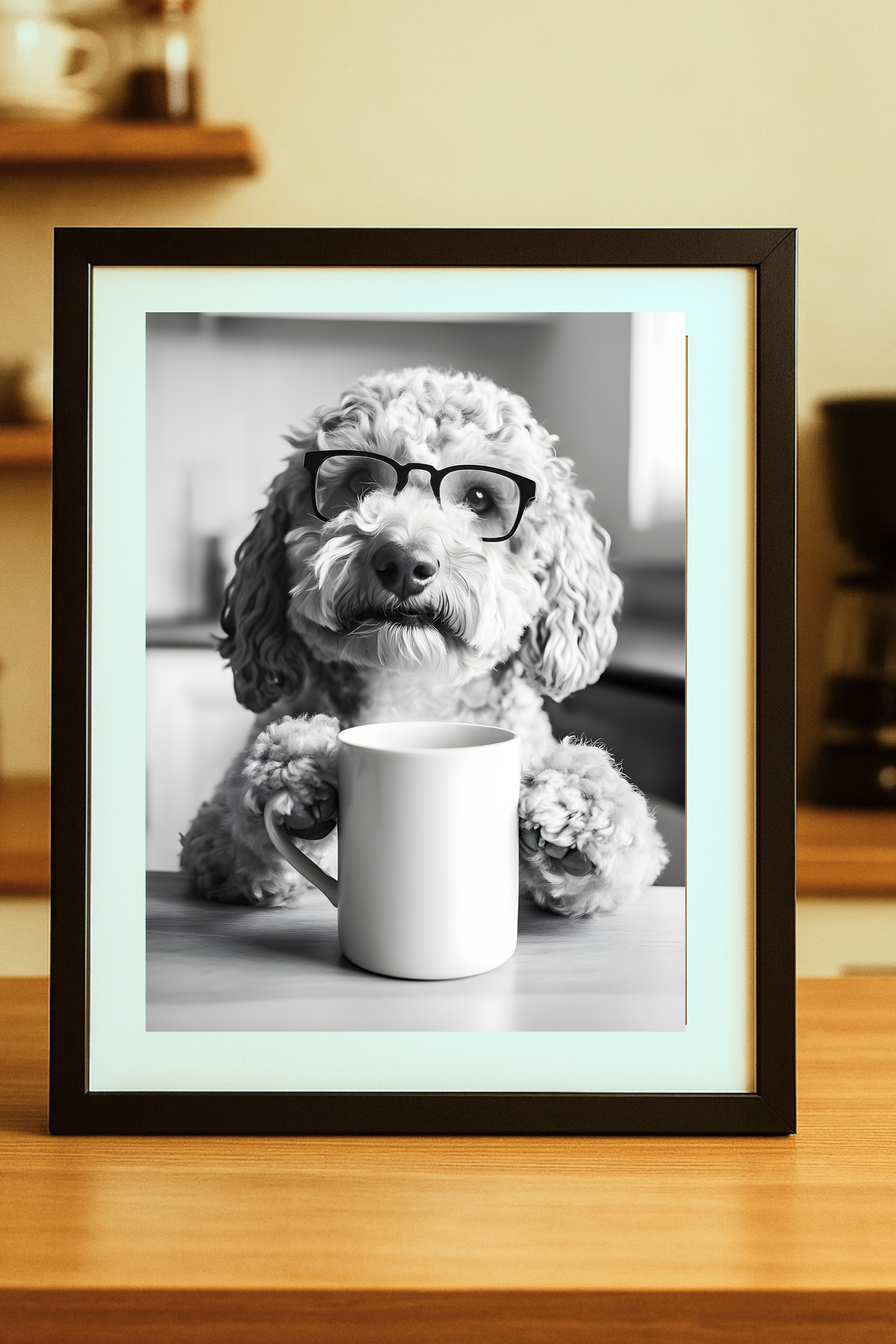 Labradoodle Dog with Coffee Poster — Funny Wall Art Print