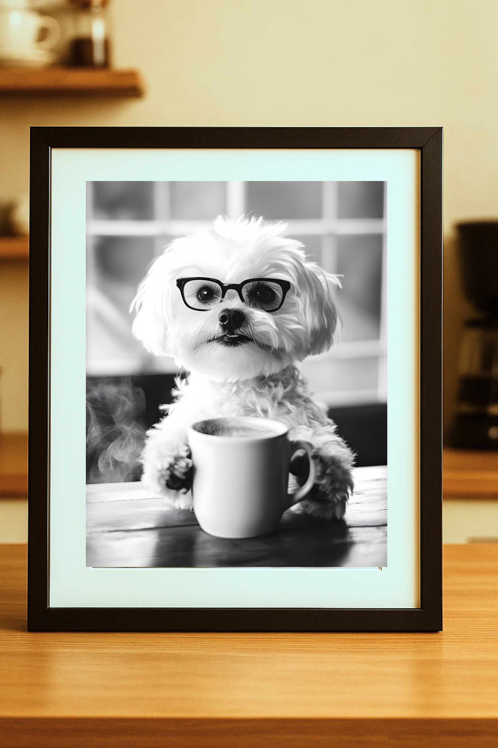Maltese with Coffee Poster — Funny Wall Art Print Maltese with Coffee Poster — Funny Wall Art Print